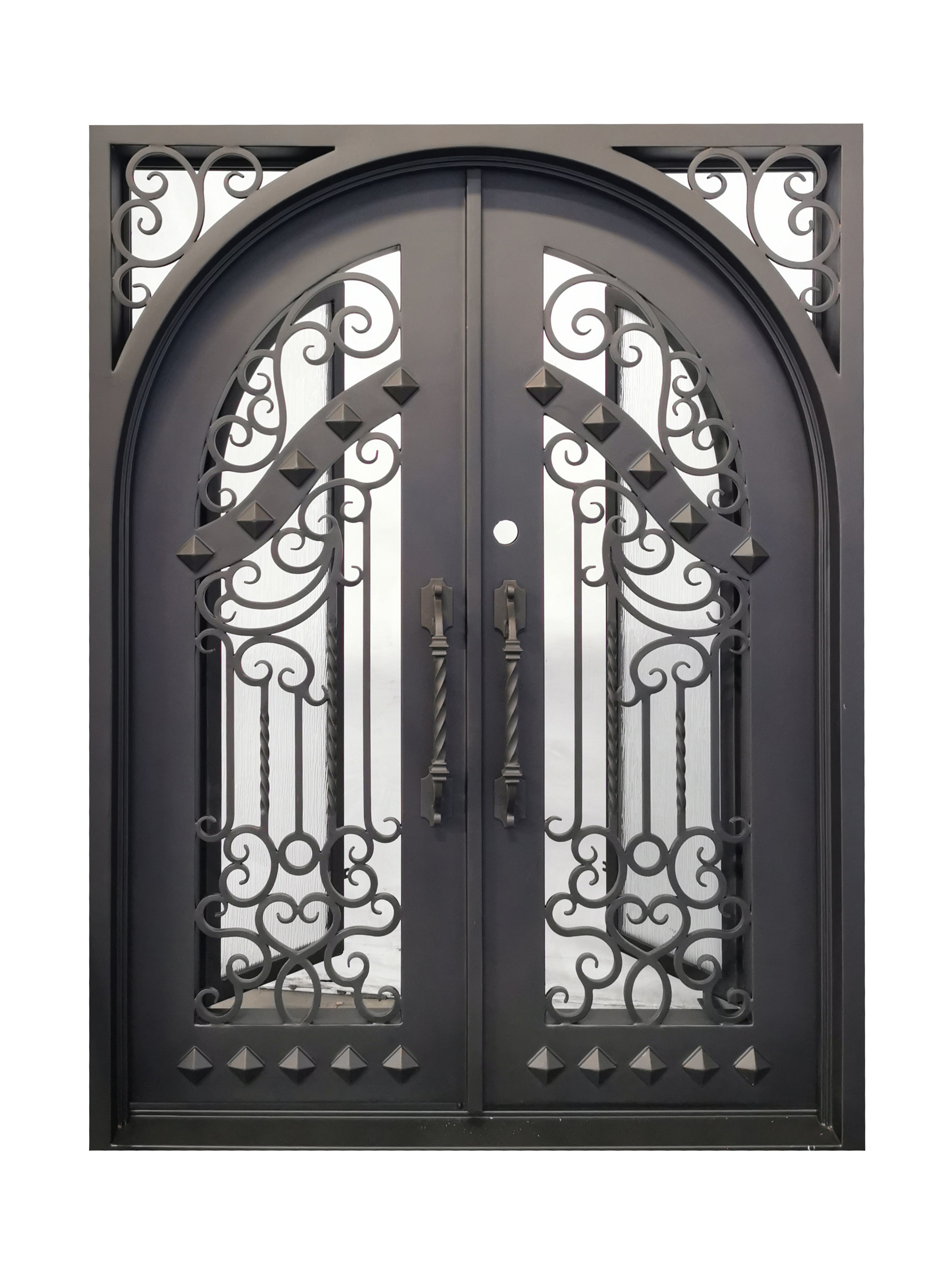 Cresson Model Double Front Entry Iron Door With Tempered Rain Glass Dark Bronze Finish - AAWAIZ IMPORTS