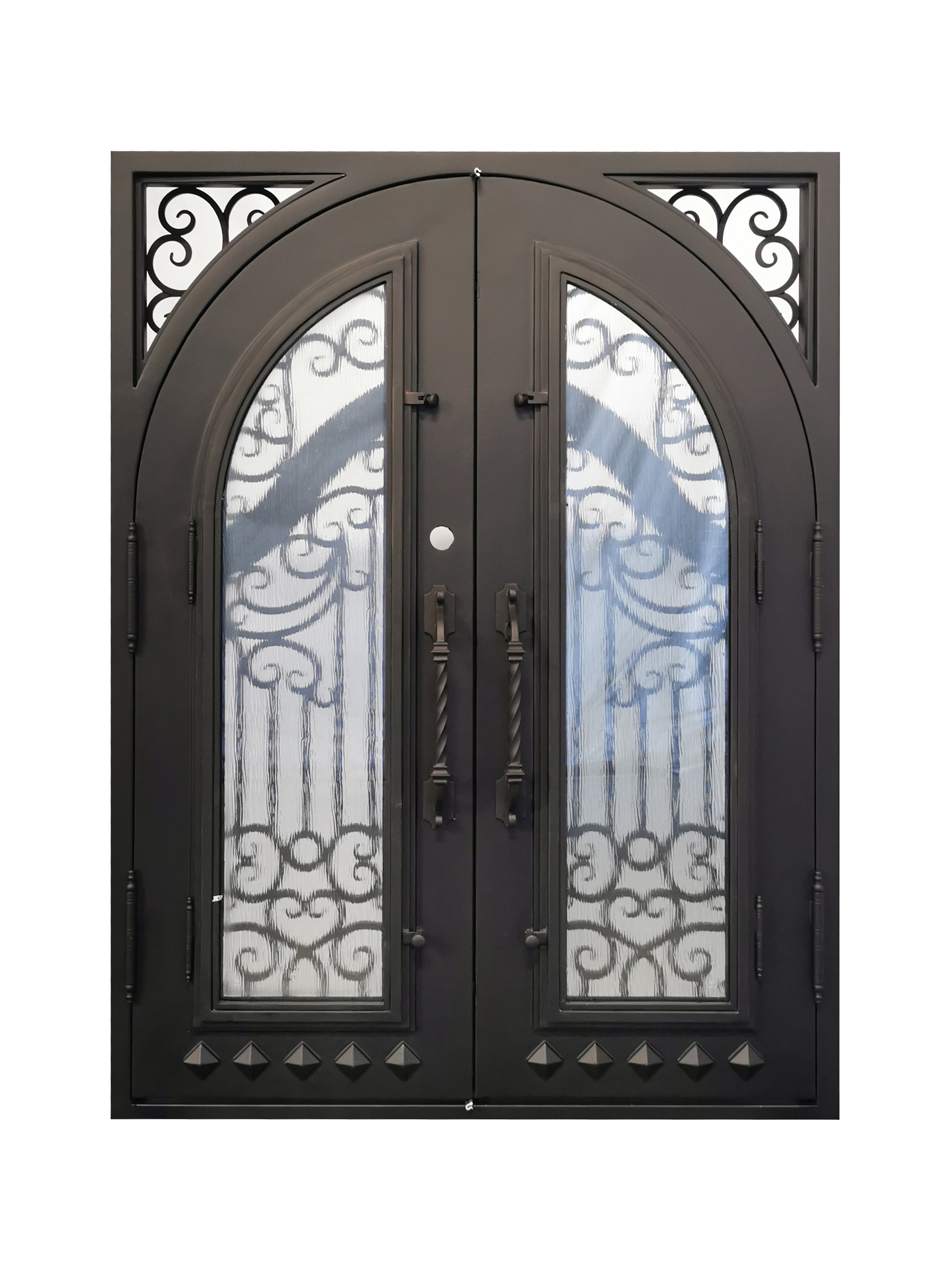 Cresson Model Double Front Entry Iron Door With Tempered Rain Glass Dark Bronze Finish - AAWAIZ IMPORTS