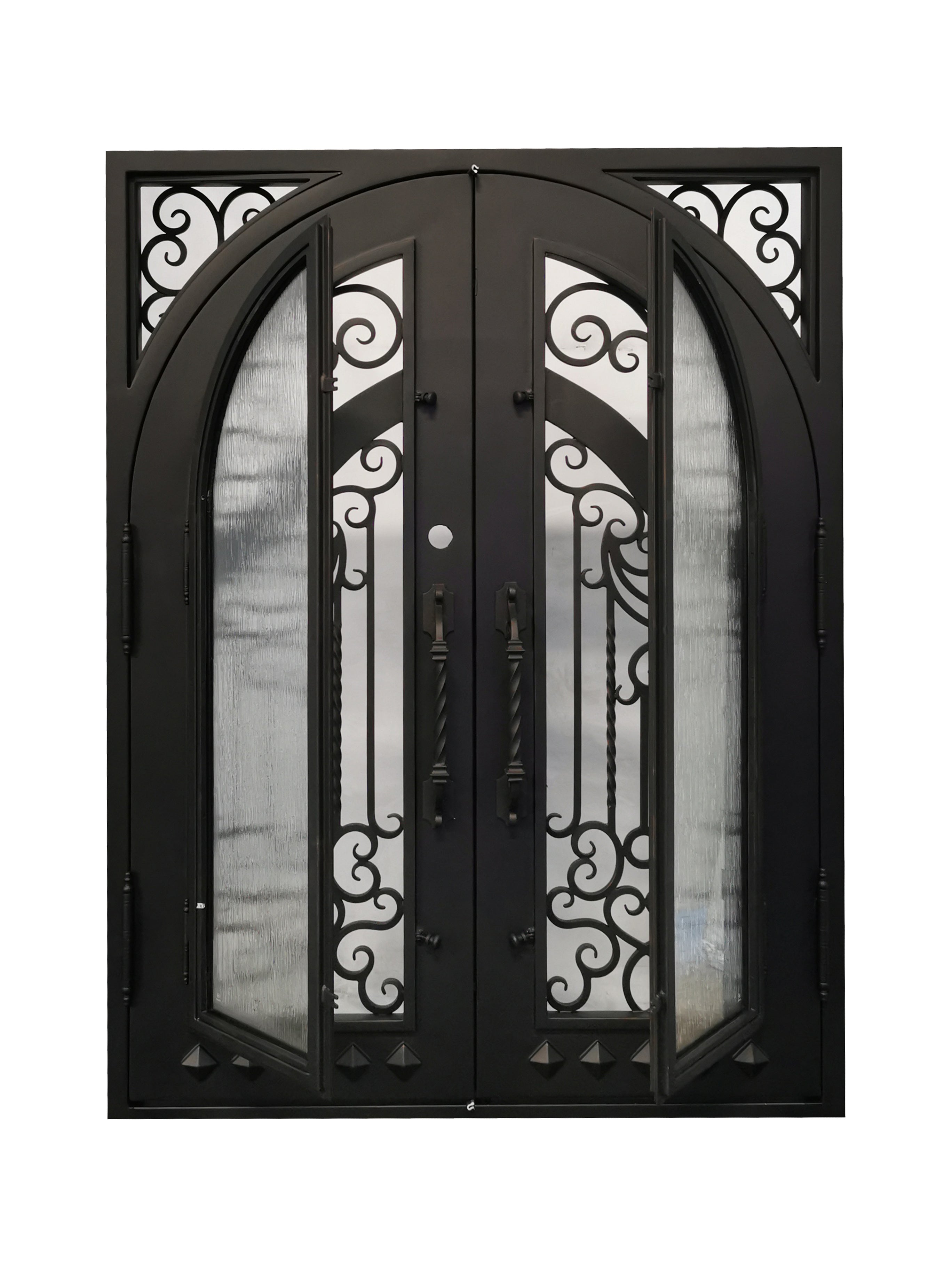 Cresson Model Double Front Entry Iron Door With Tempered Rain Glass Dark Bronze Finish - AAWAIZ IMPORTS