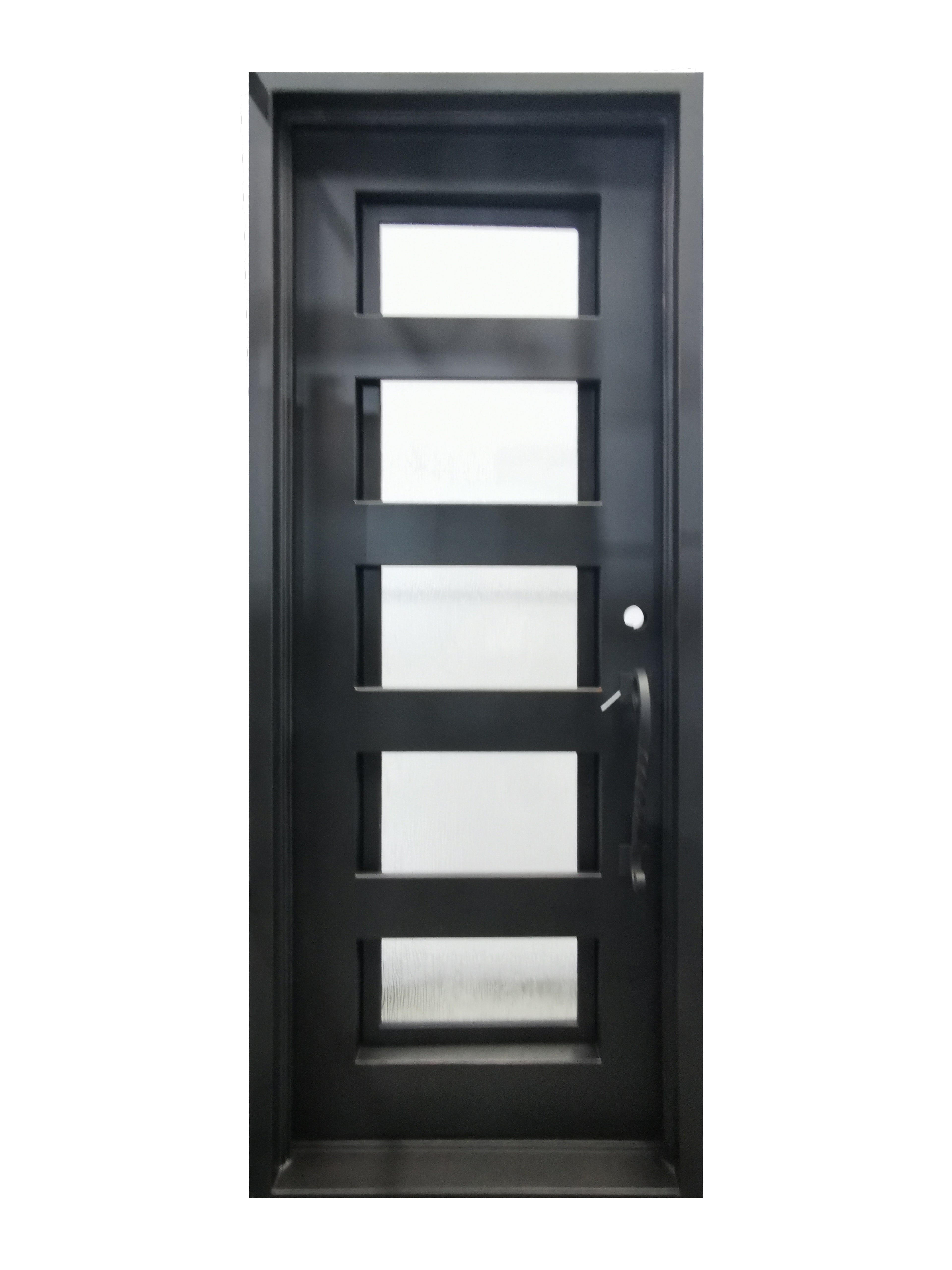 Reno Model Pre Hung Single Front Entry Wrought Iron Door With Frosted Glass