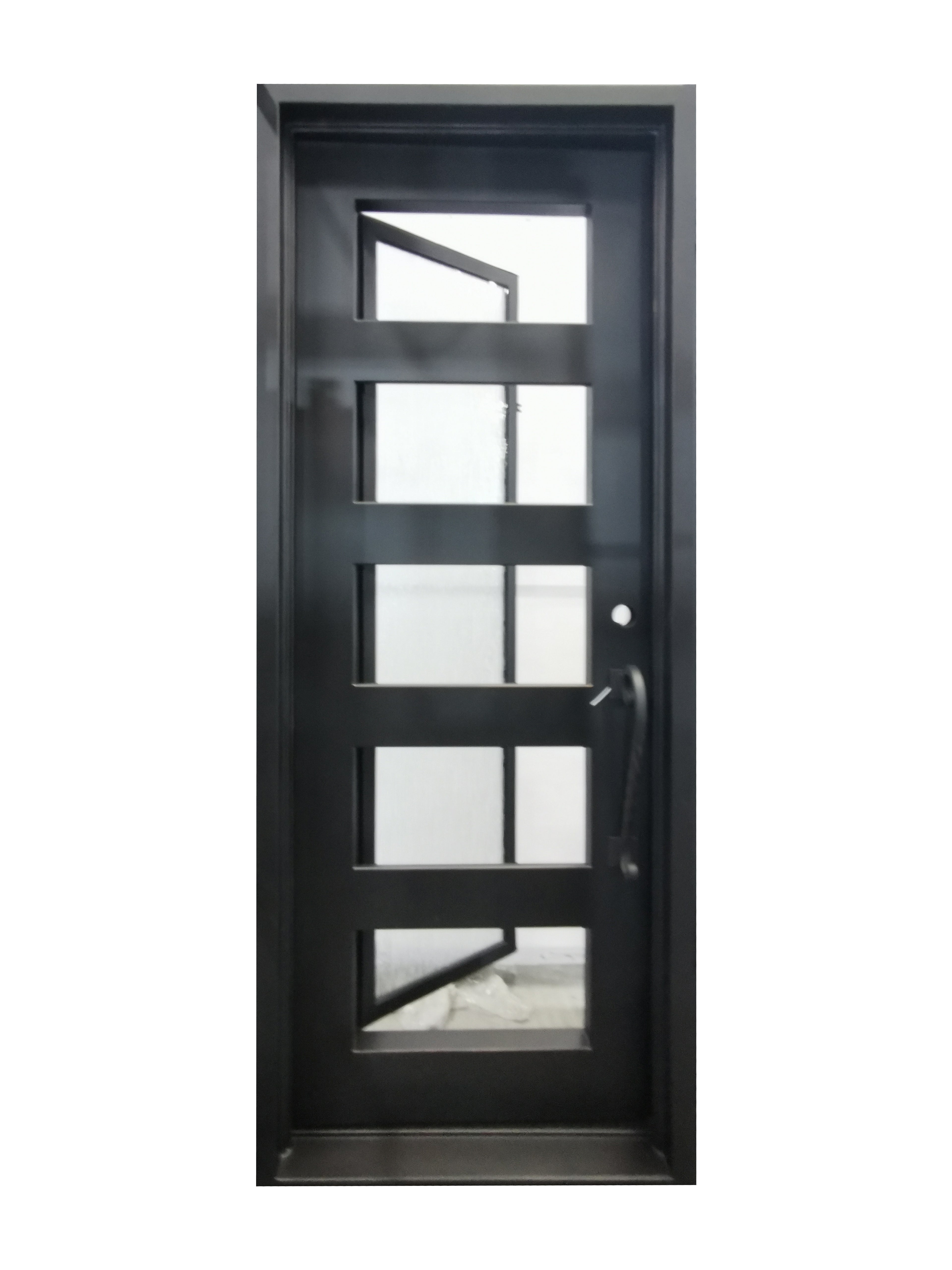 Reno Model Pre Hung Single Front Entry Wrought Iron Door With Frosted Glass