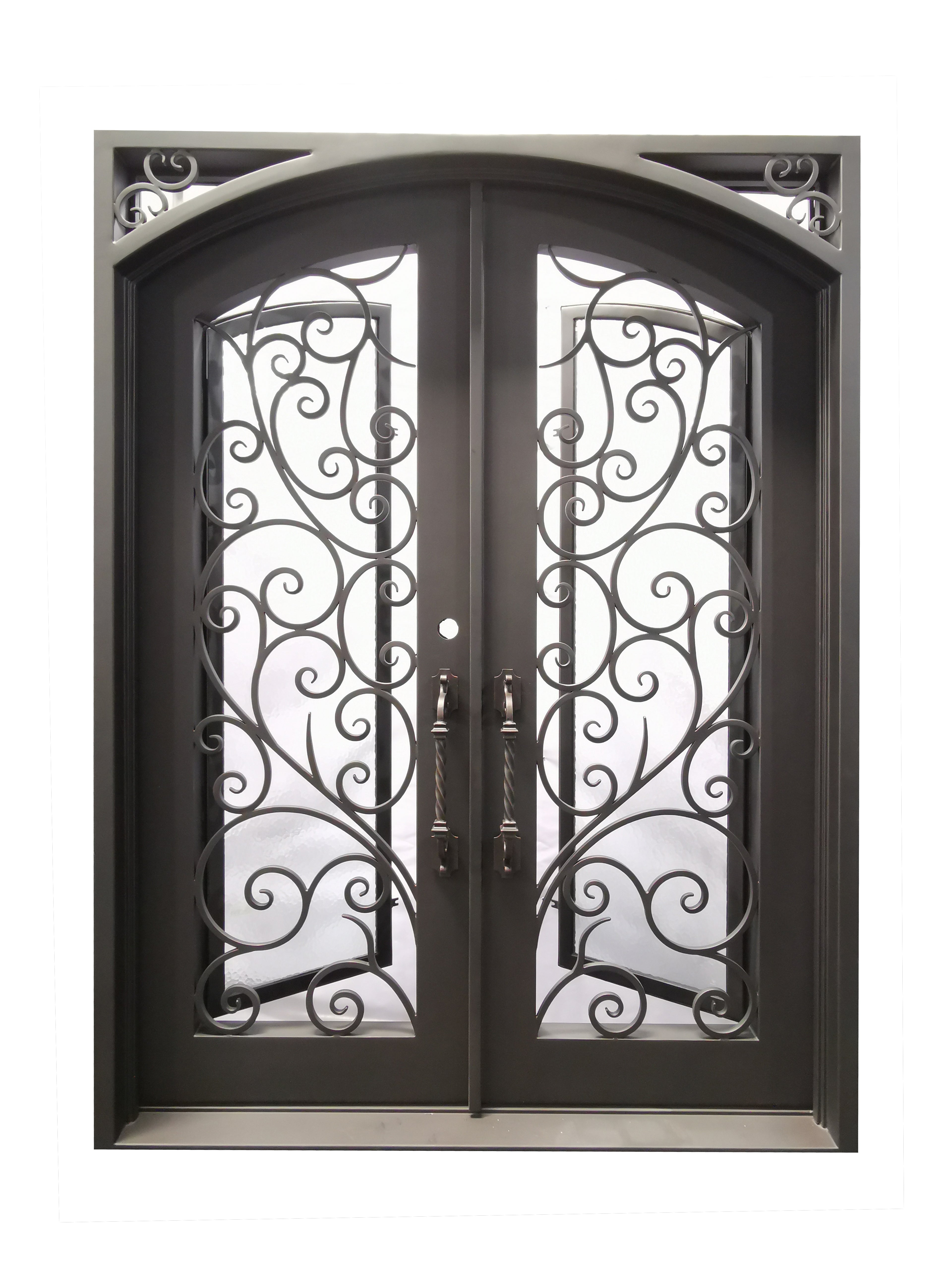 Carthage Model Double Front Entry Iron Door With Tempered Aqua Lite Glass Dark Bronze Finish - AAWAIZ IMPORTS