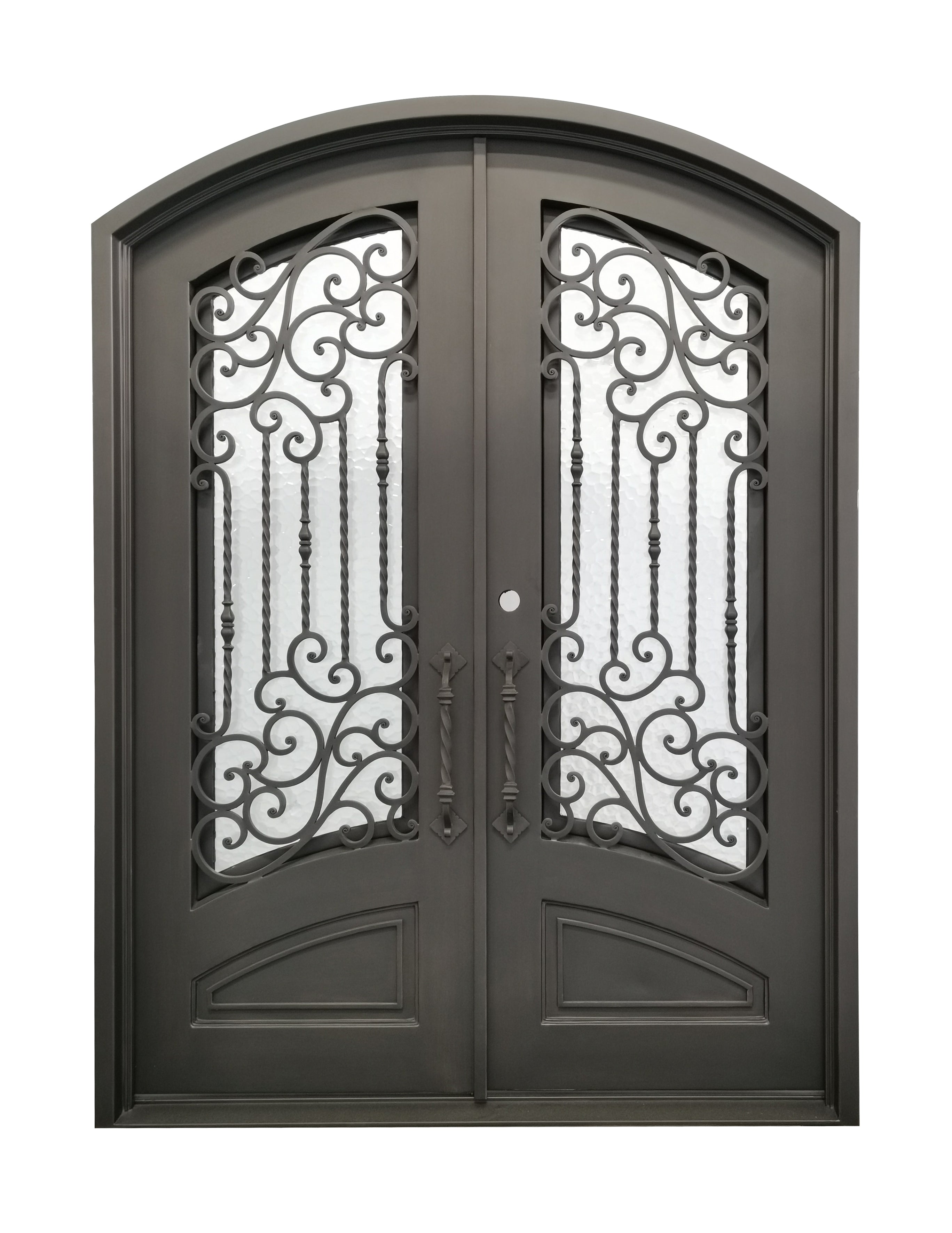 Archer Model Double Front Entry Iron Door With Tempered Water Cubit Glass Dark Bronze Finish - AAWAIZ IMPORTS