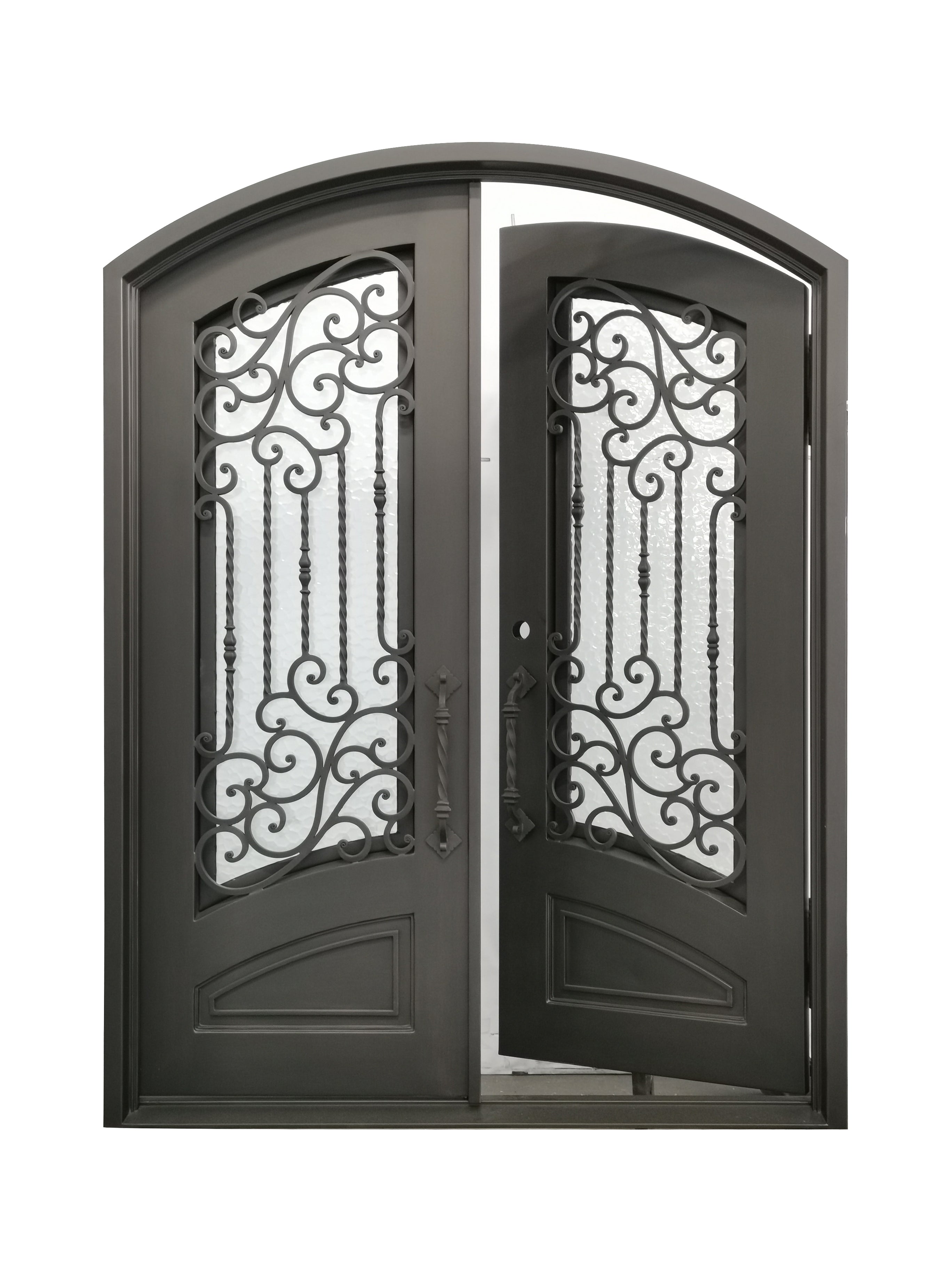 Archer Model Double Front Entry Iron Door With Tempered Water Cubit Glass Dark Bronze Finish - AAWAIZ IMPORTS
