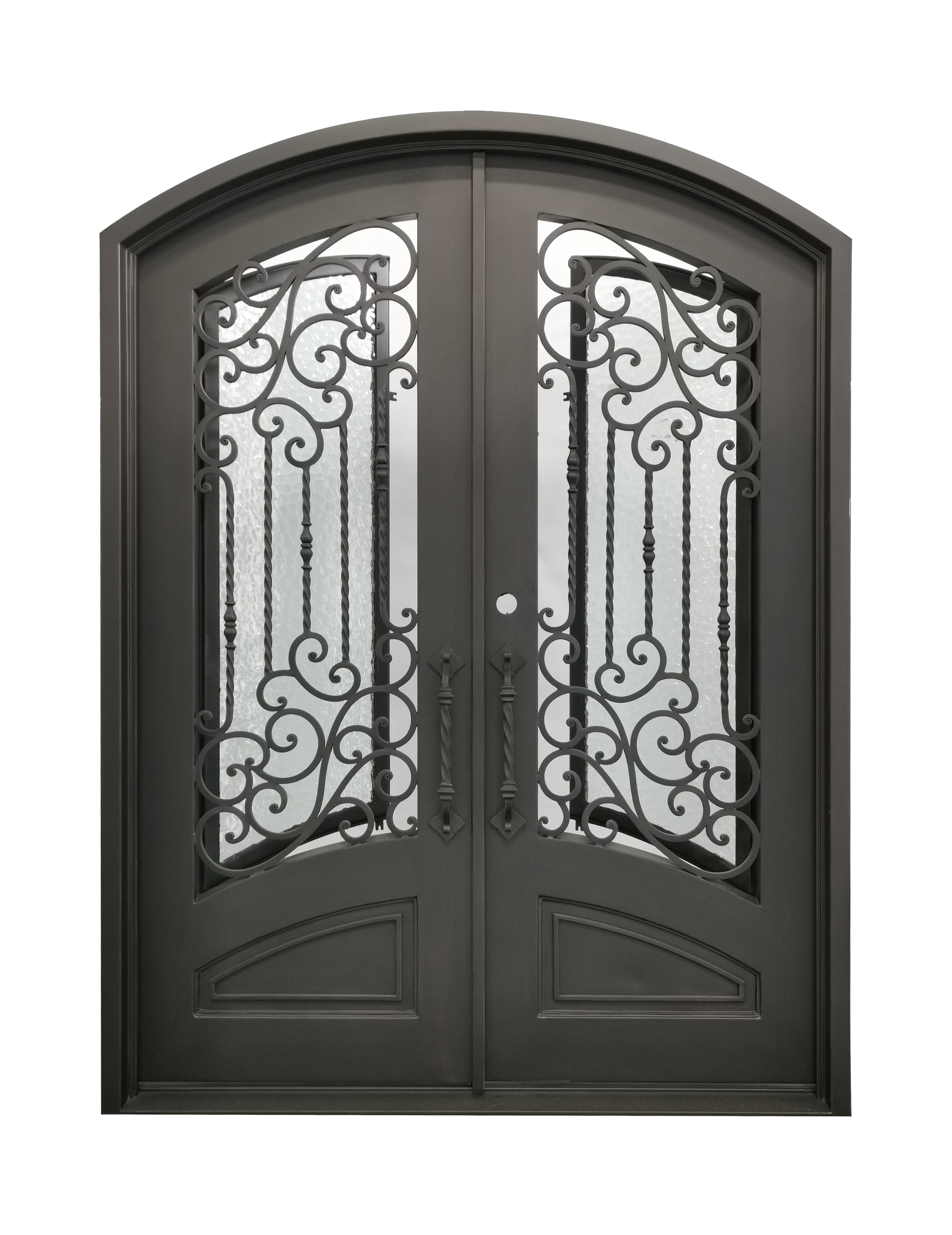 Archer Model Double Front Entry Iron Door With Tempered Water Cubit Glass Dark Bronze Finish - AAWAIZ IMPORTS