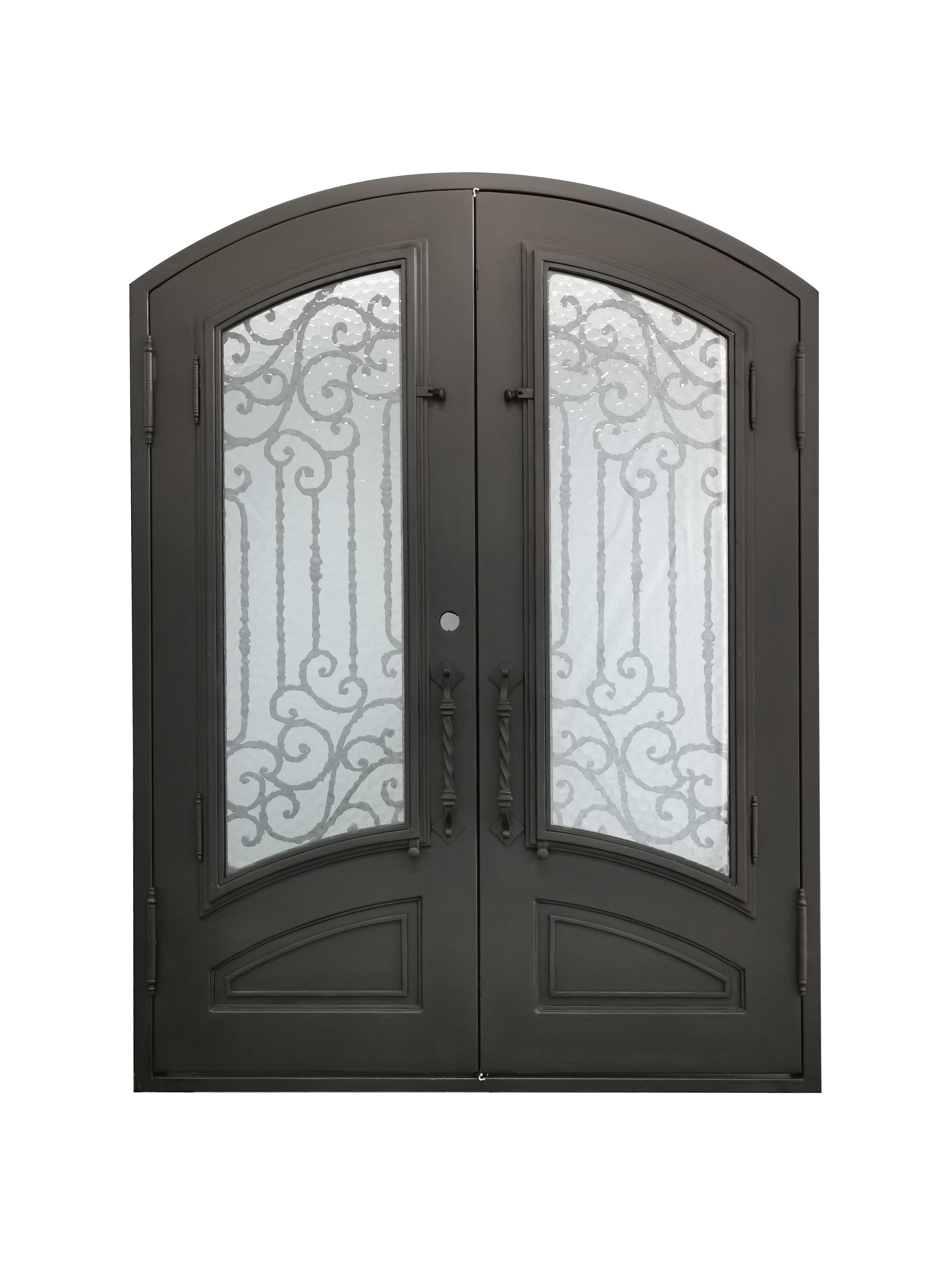 Archer Model Double Front Entry Iron Door With Tempered Water Cubit Glass Dark Bronze Finish - AAWAIZ IMPORTS