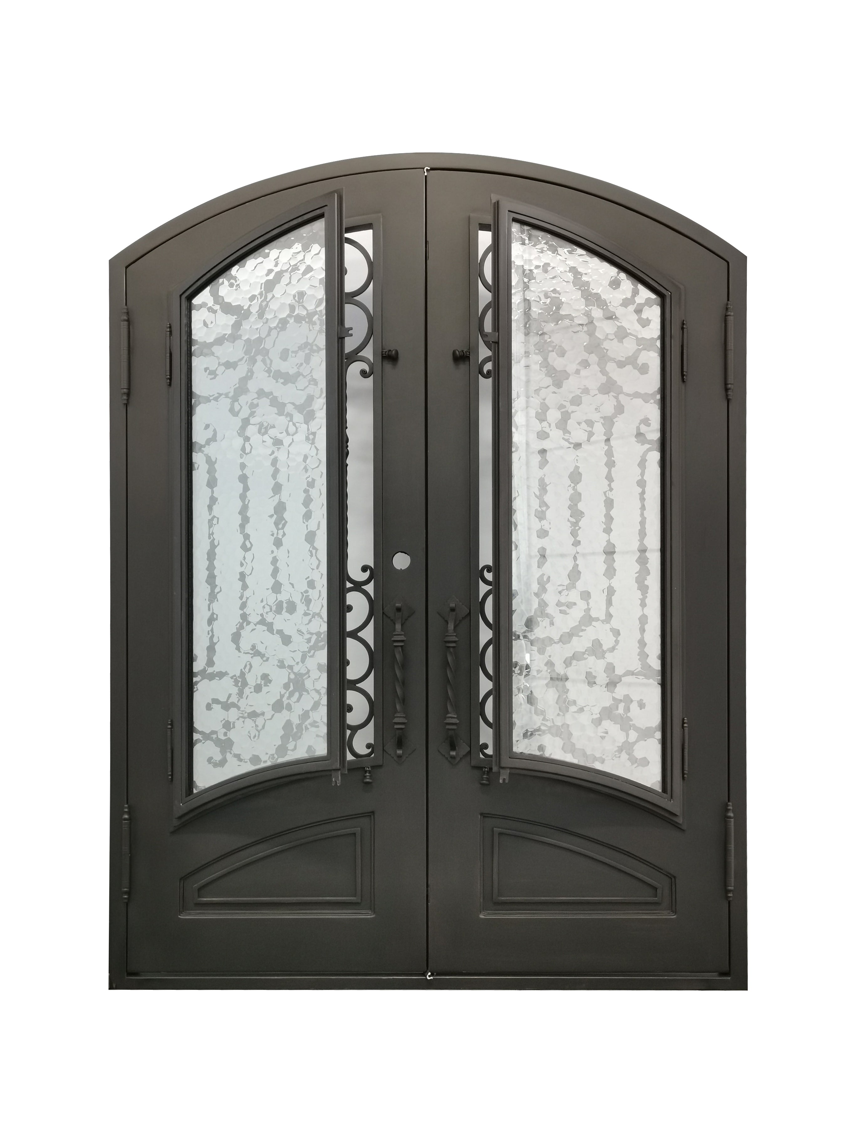 Archer Model Double Front Entry Iron Door With Tempered Water Cubit Glass Dark Bronze Finish - AAWAIZ IMPORTS