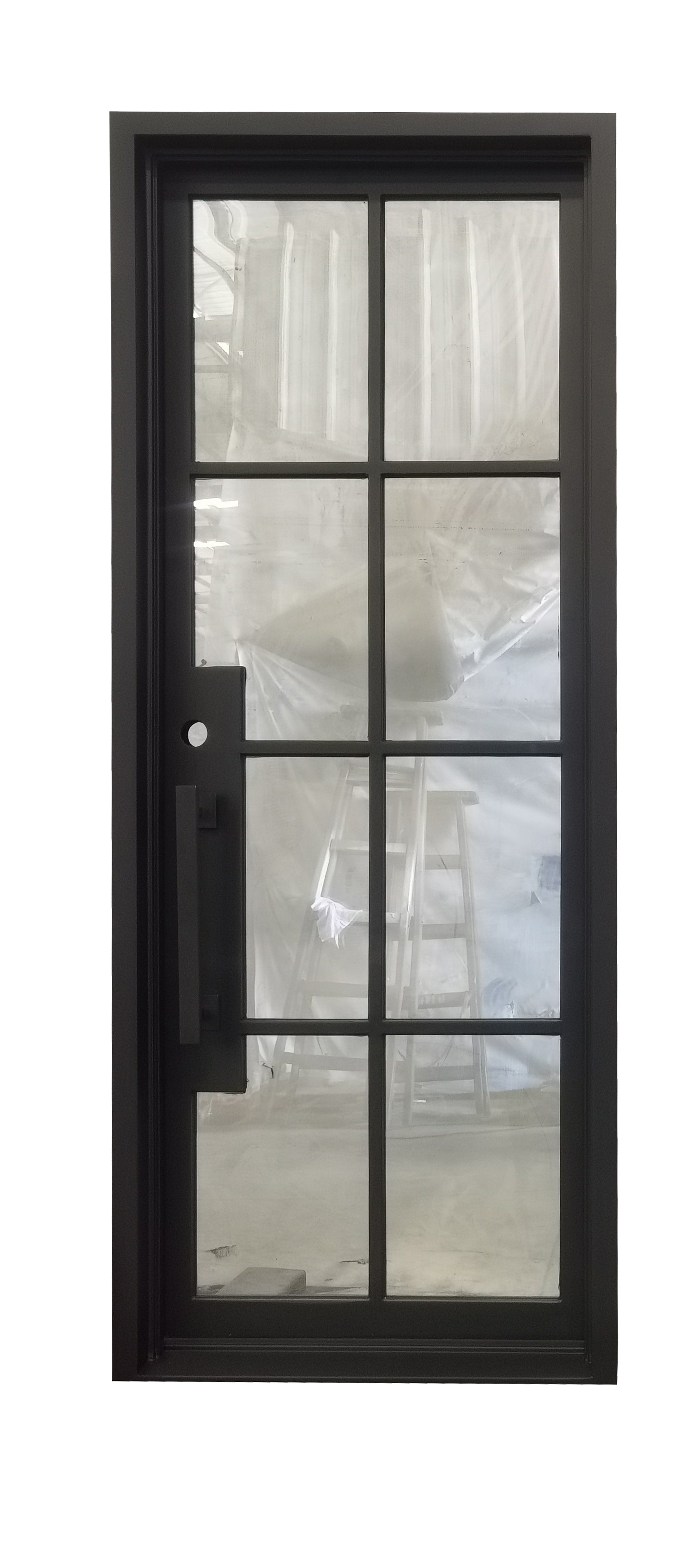 Bruceville Model Pre Hung Single Front Entry Wrought Iron Door With Low E Clear Glass Matte Black Finish