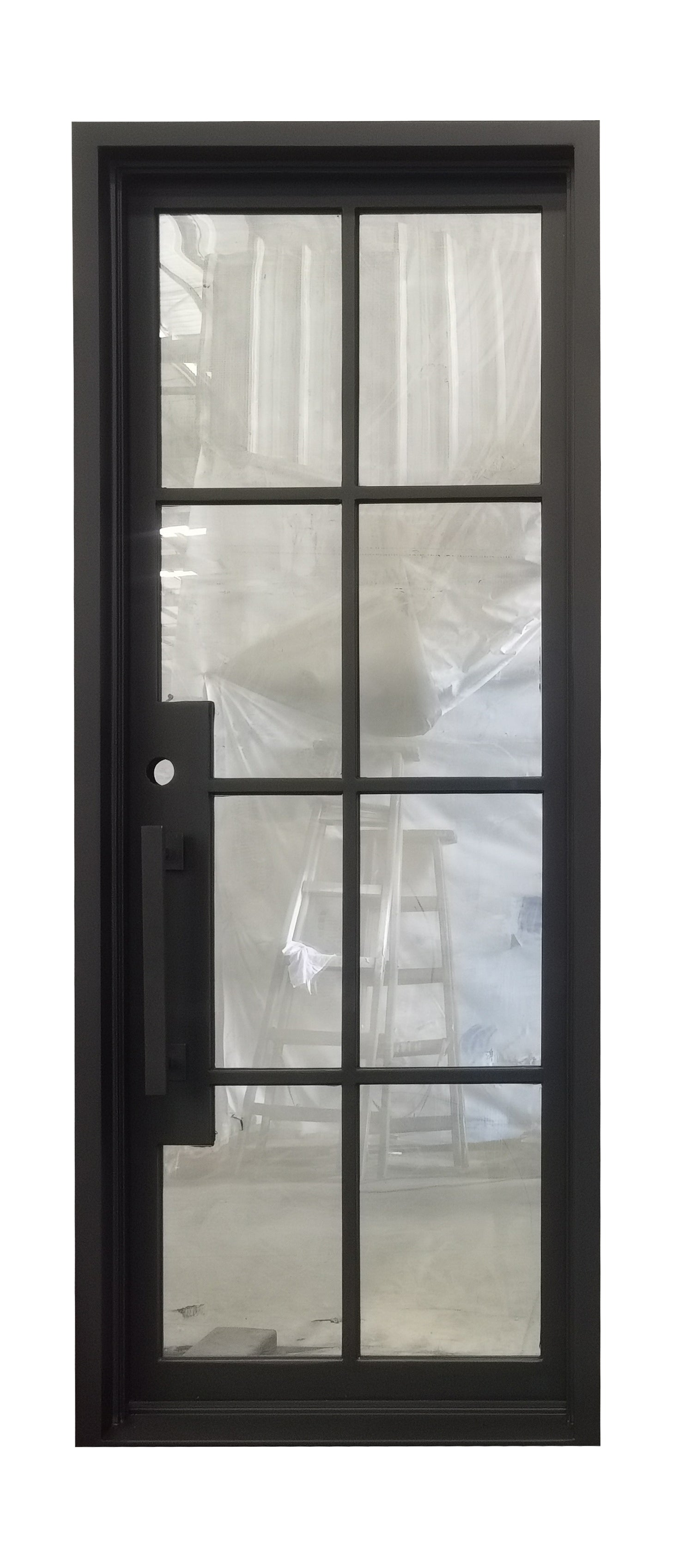 Bruceville Model Pre Hung Single Front Entry Wrought Iron Door With Low E Clear Glass Matte Black Finish