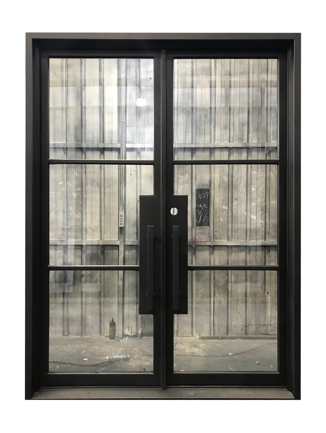 Hico Model Double Front Entry Iron Door With Tempered Low E Clear Glass Matt Black Finish - AAWAIZ IMPORTS