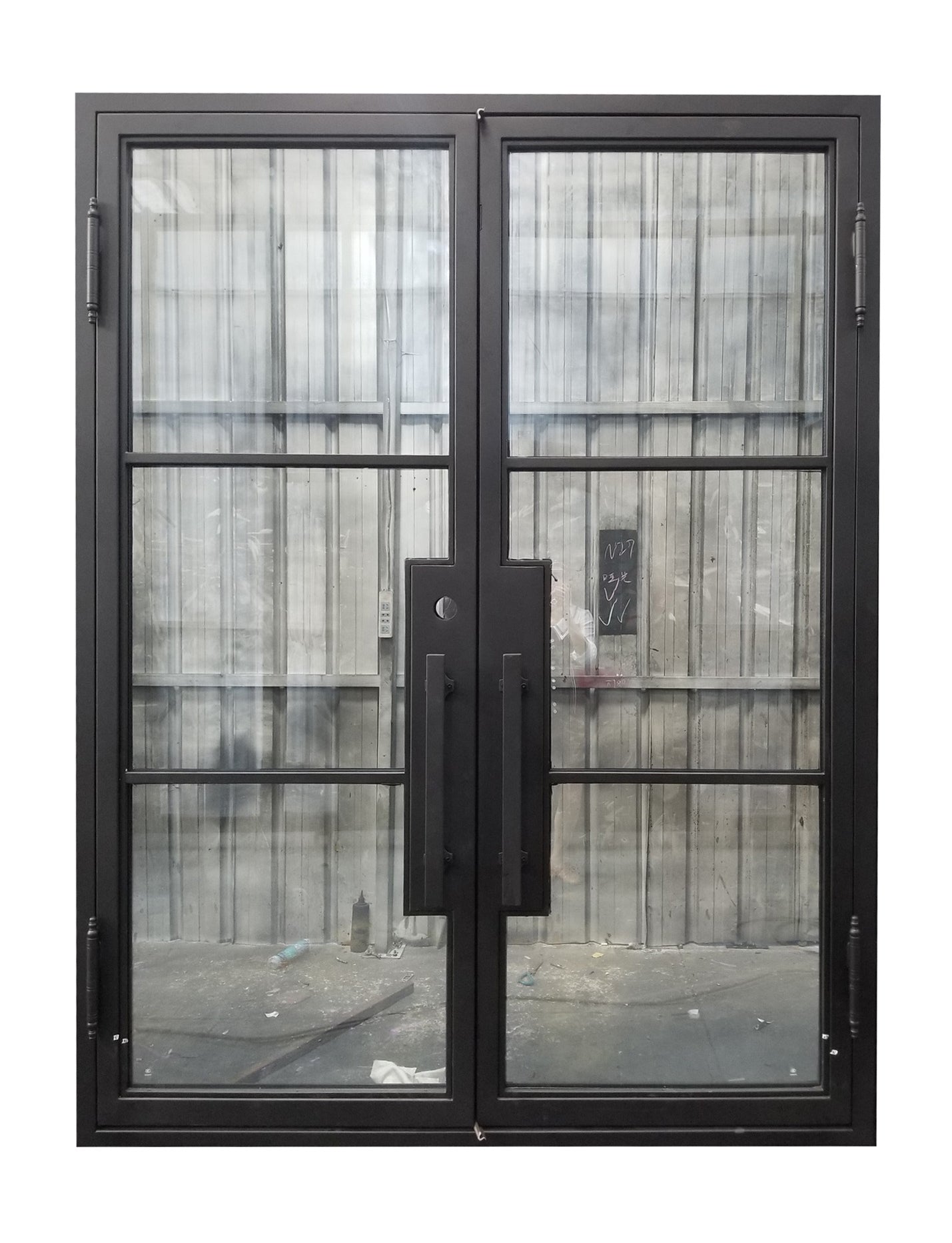 Hico Model Double Front Entry Iron Door With Tempered Low E Clear Glass Matt Black Finish - AAWAIZ IMPORTS