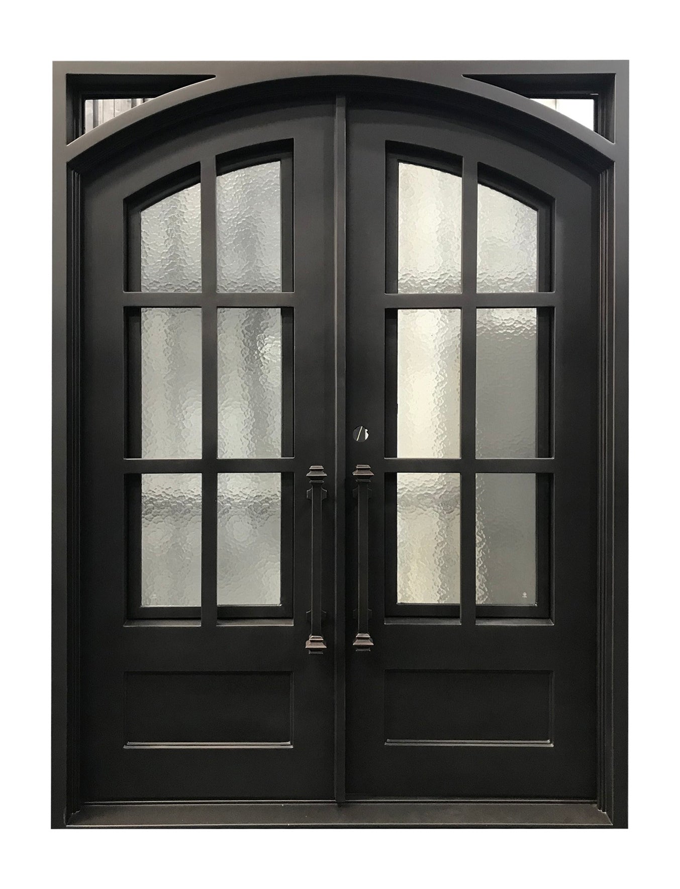 Cameroon Model Double Front Entry Iron Door With Tempered Aqua Lite Glass Dark Bronze Finish - AAWAIZ IMPORTS