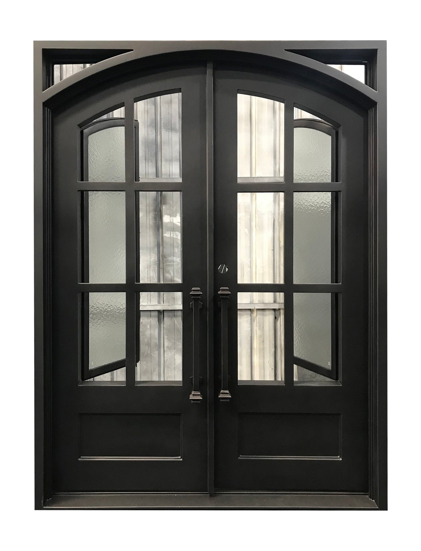 Cameroon Model Double Front Entry Iron Door With Tempered Aqua Lite Glass Dark Bronze Finish - AAWAIZ IMPORTS
