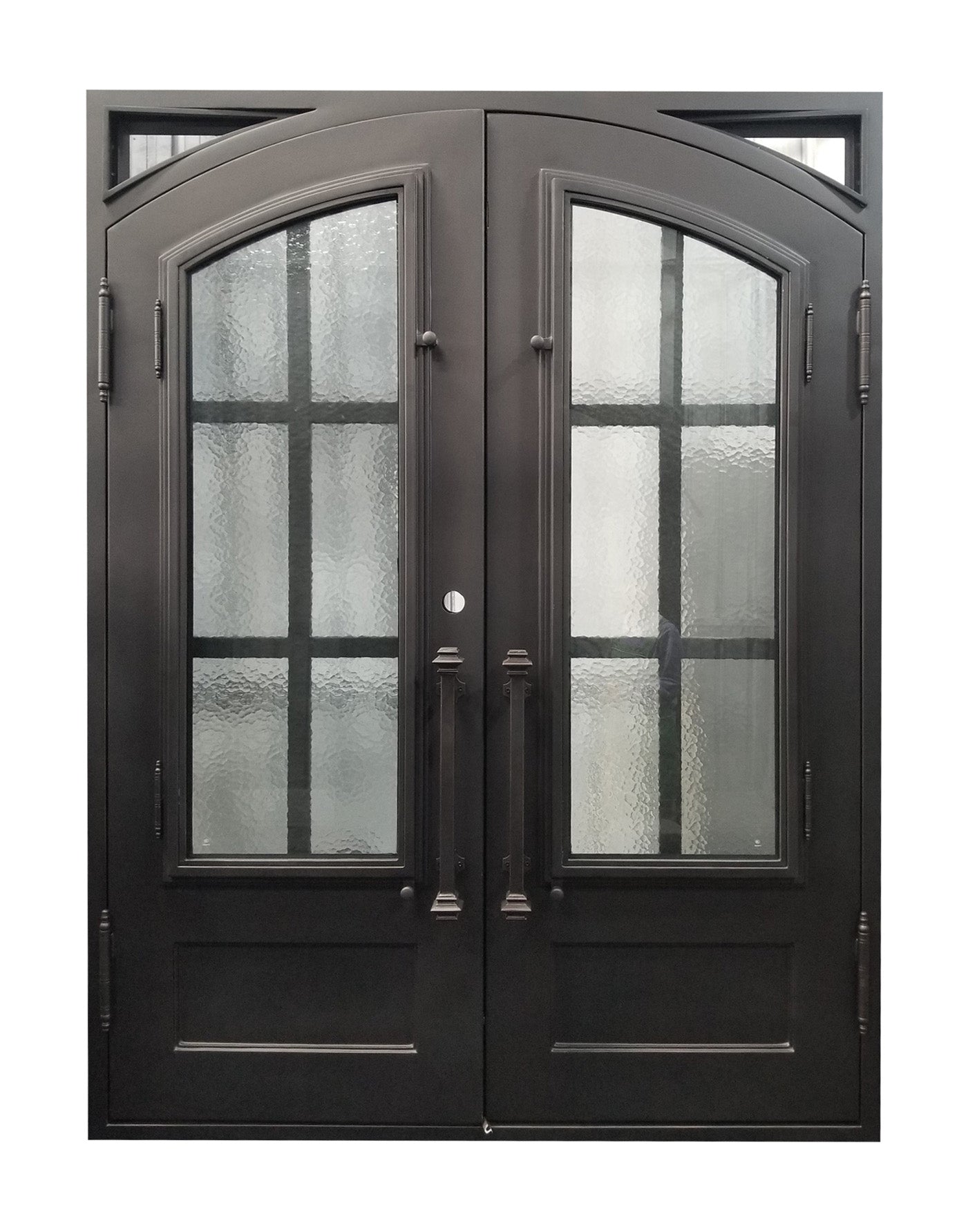 Cameroon Model Double Front Entry Iron Door With Tempered Aqua Lite Glass Dark Bronze Finish - AAWAIZ IMPORTS