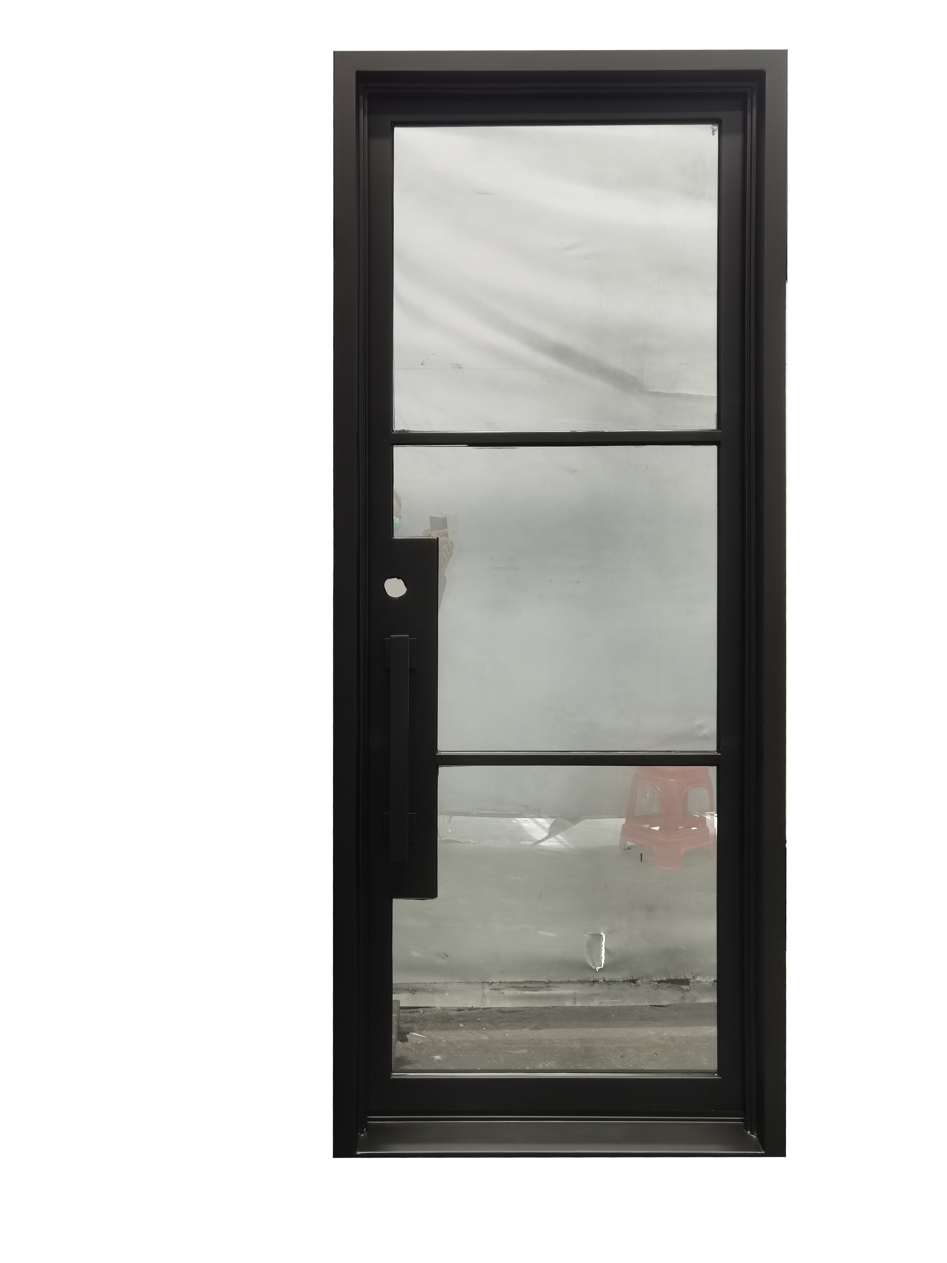 Hico Model Pre Hung Single Front Entry Wrought Iron Door With Low E Clear Glass Matte Black Finish