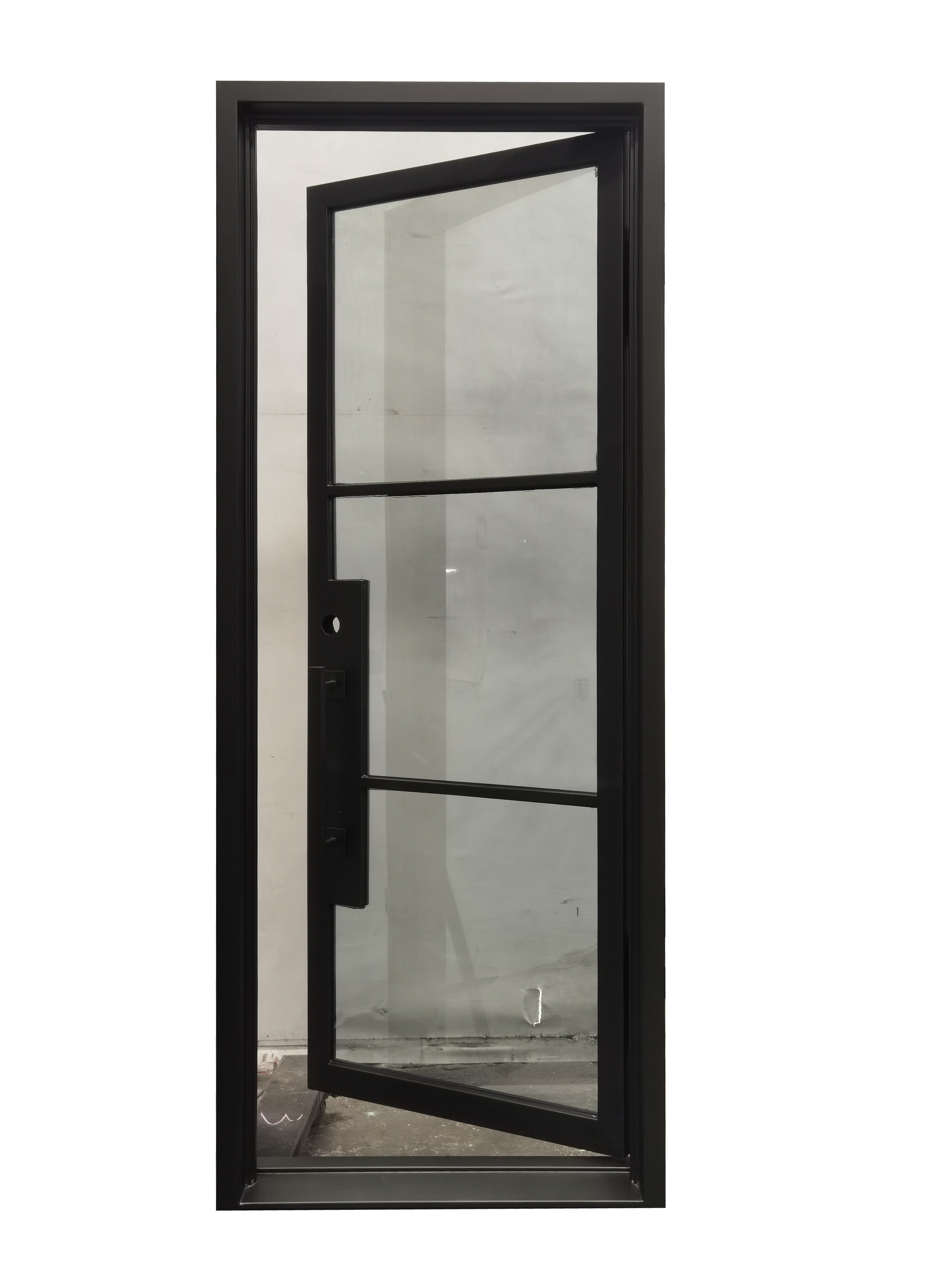 Hico Model Pre Hung Single Front Entry Wrought Iron Door With Low E Clear Glass Matte Black Finish