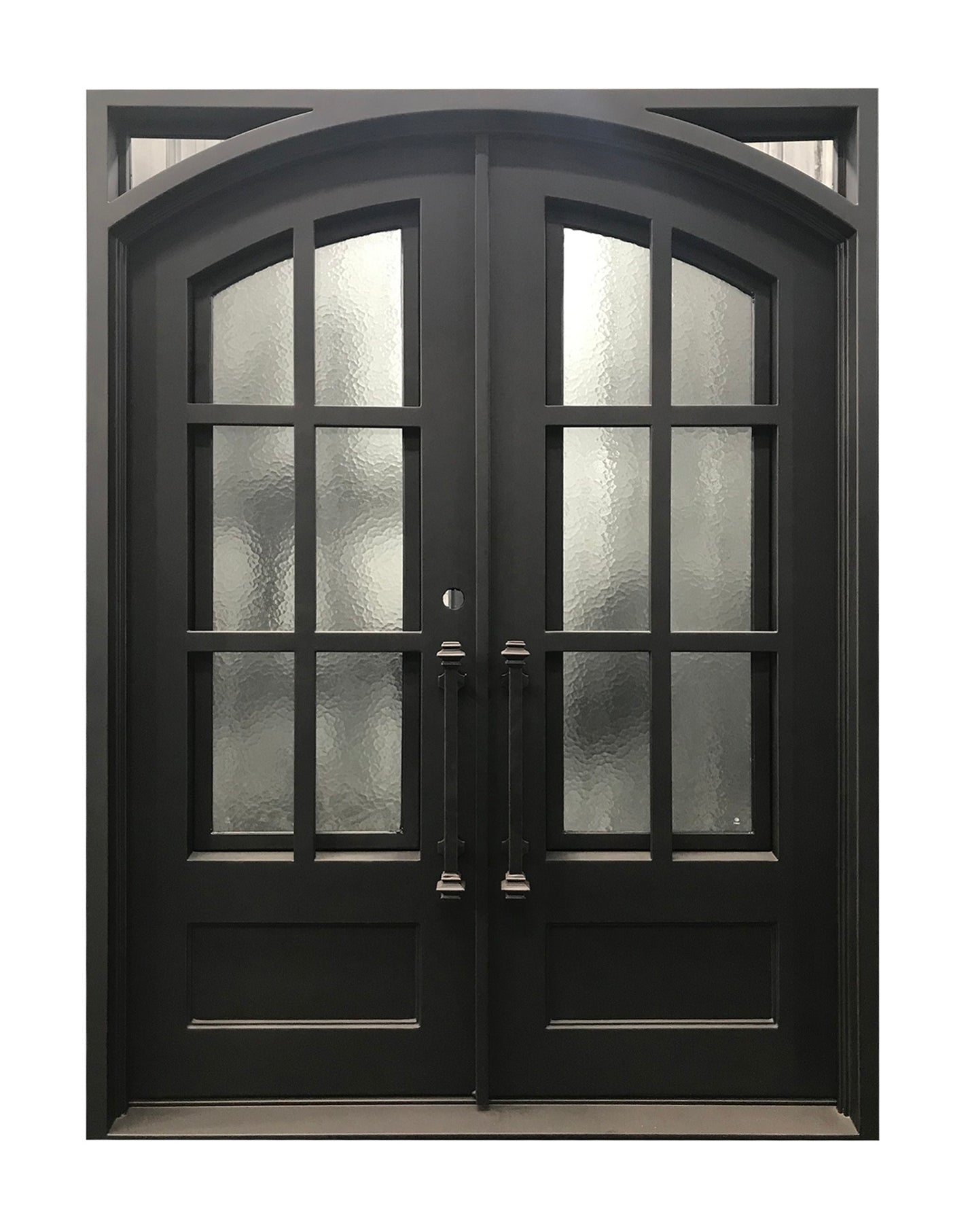 Cameroon Model Double Front Entry Iron Door With Tempered Aqua Lite Glass Dark Bronze Finish - AAWAIZ IMPORTS