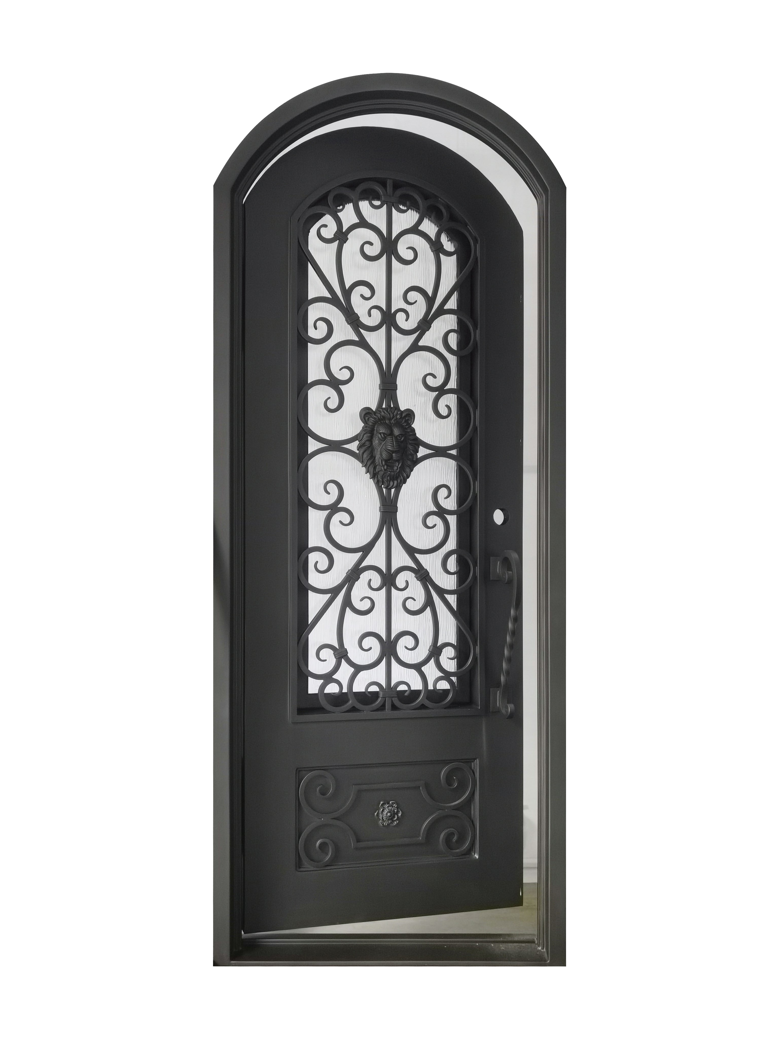 Princeton Model Pre Hung Single Front Entry Wrought Iron Door With Rain Glass Dark Bronze Finish