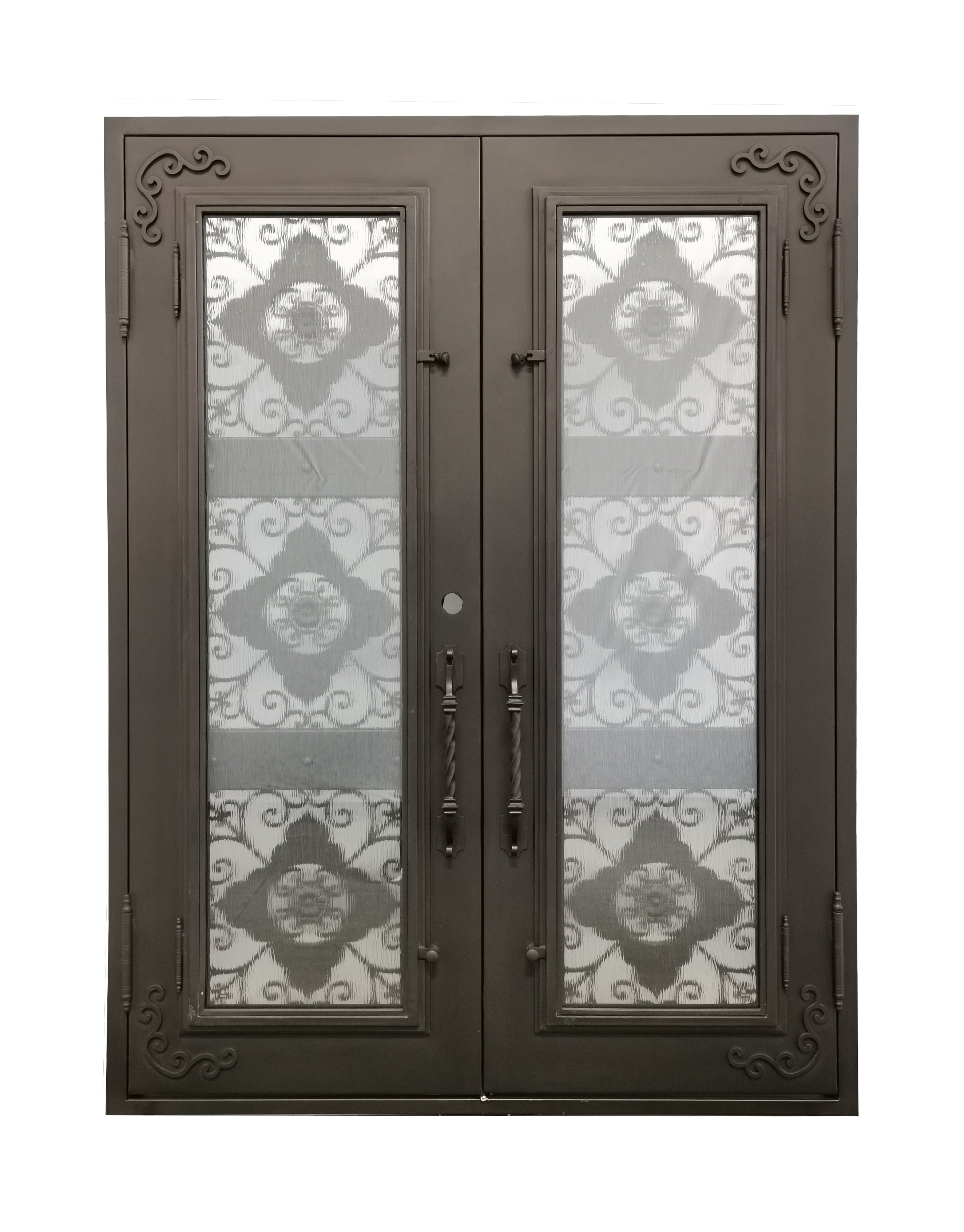 Allen Model Double Front Entry Iron Door With Tempered Rain Glass Dark Bronze Finish - AAWAIZ IMPORTS