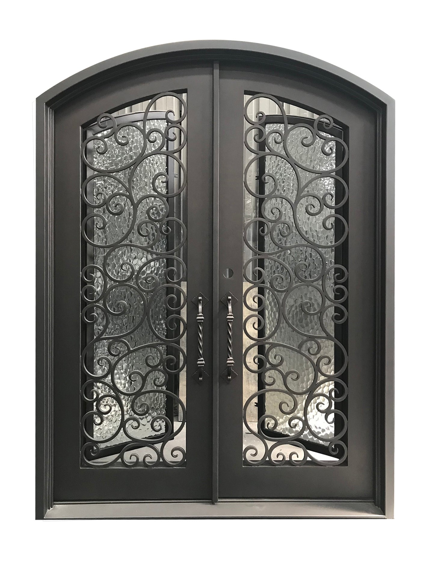 Cisco Model Double Front Entry Iron Door With Tempered Water Cube Glass Dark Bronze Finish - AAWAIZ IMPORTS