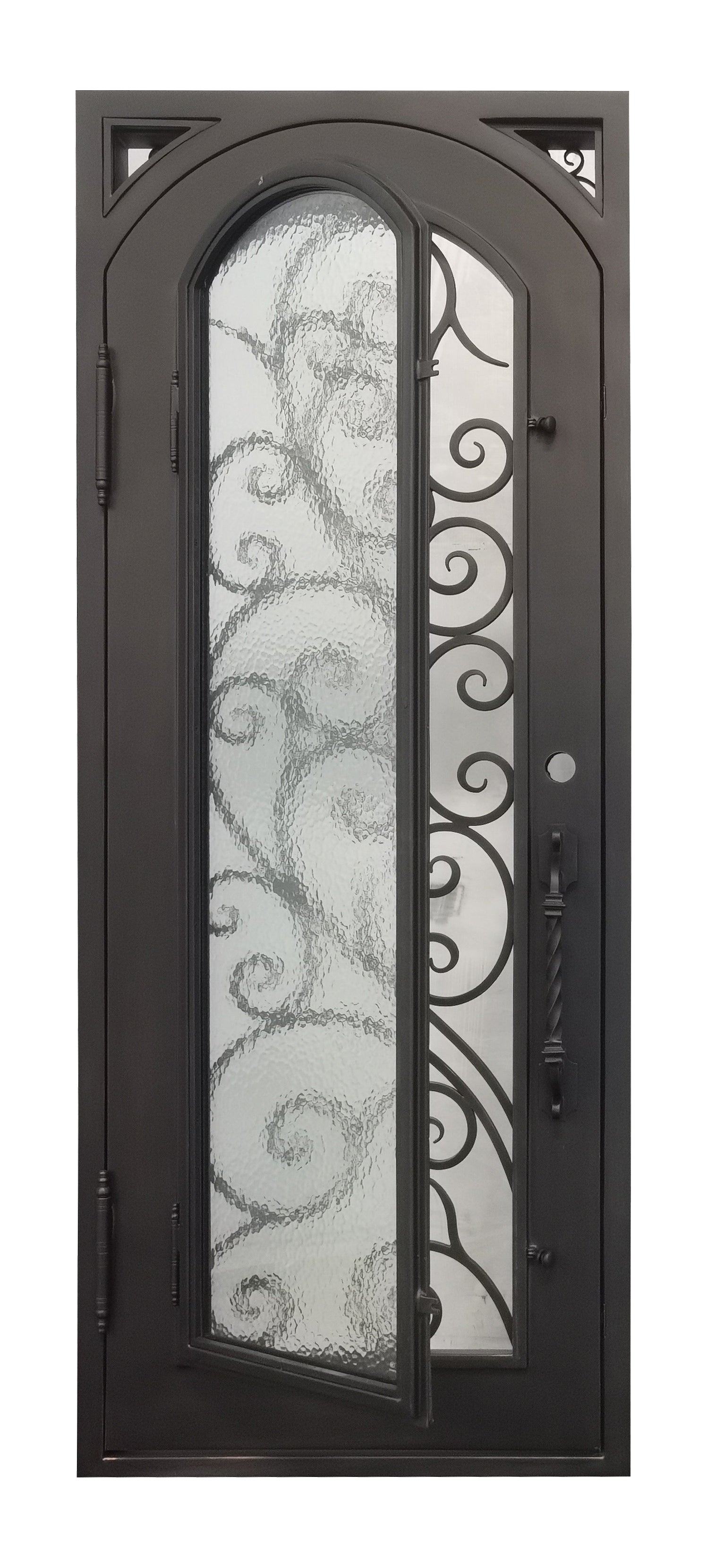 Carthage Model Pre Hung Single Front Entry Wrought Iron Door With Aqua Lite Glass