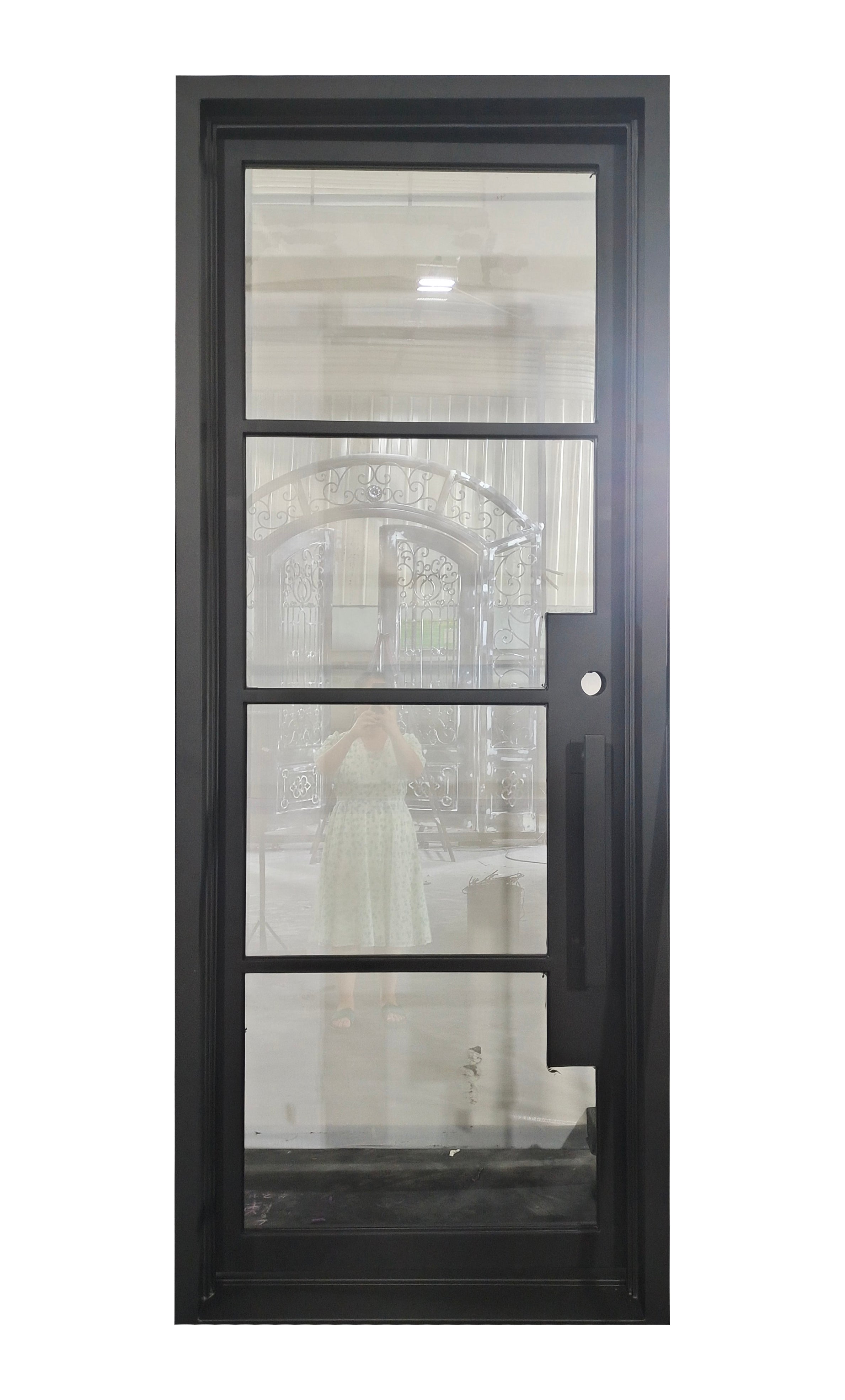 Dallas Model Pre Hung Single Front Entry Wrought Iron Door With Low E Clear Glass Matte Black Finish