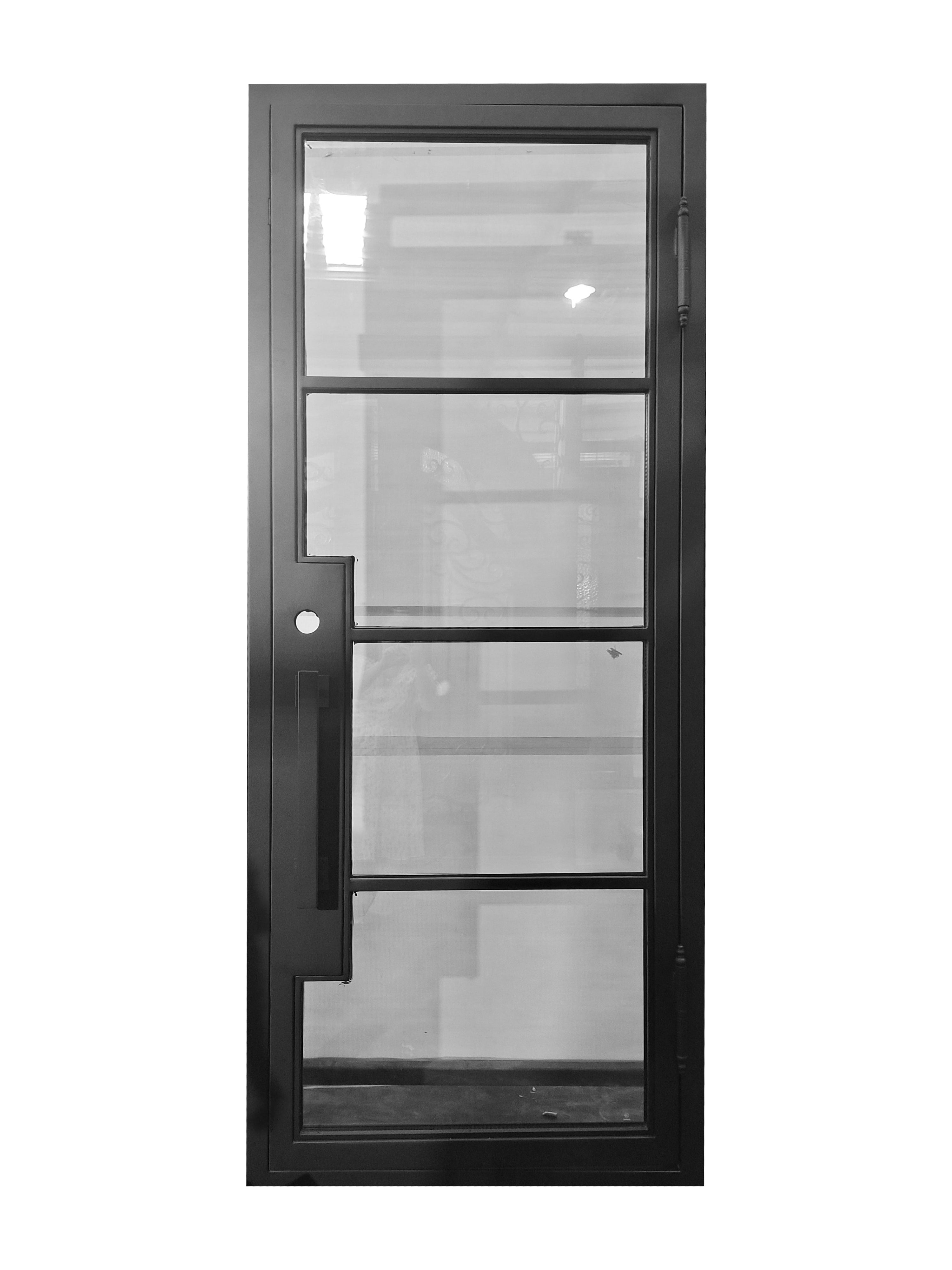 Dallas Model Pre Hung Single Front Entry Wrought Iron Door With Low E Clear Glass Matte Black Finish