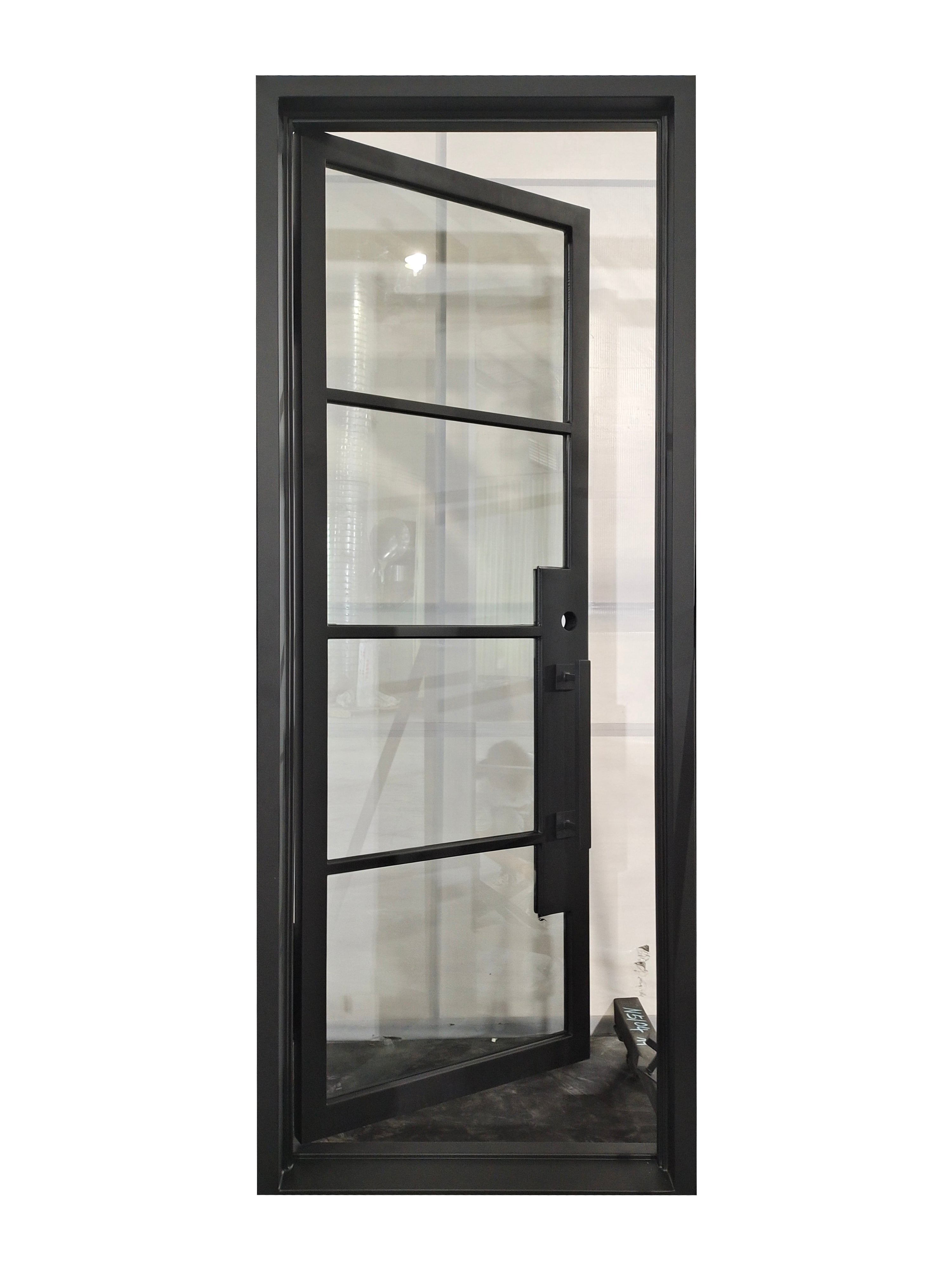 Dallas Model Pre Hung Single Front Entry Wrought Iron Door With Low E Clear Glass Matte Black Finish