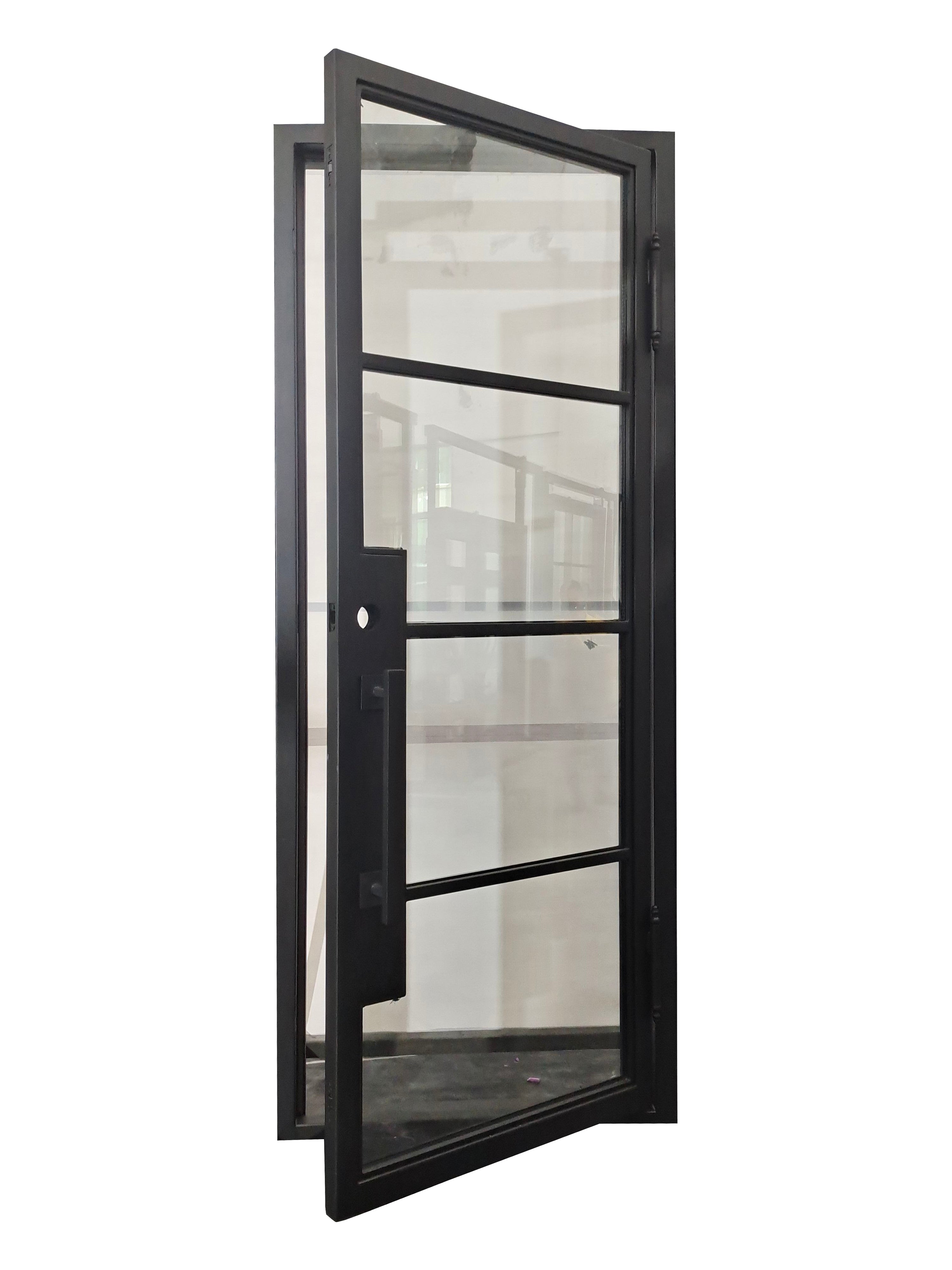 Dallas Model Pre Hung Single Front Entry Wrought Iron Door With Low E Clear Glass Matte Black Finish