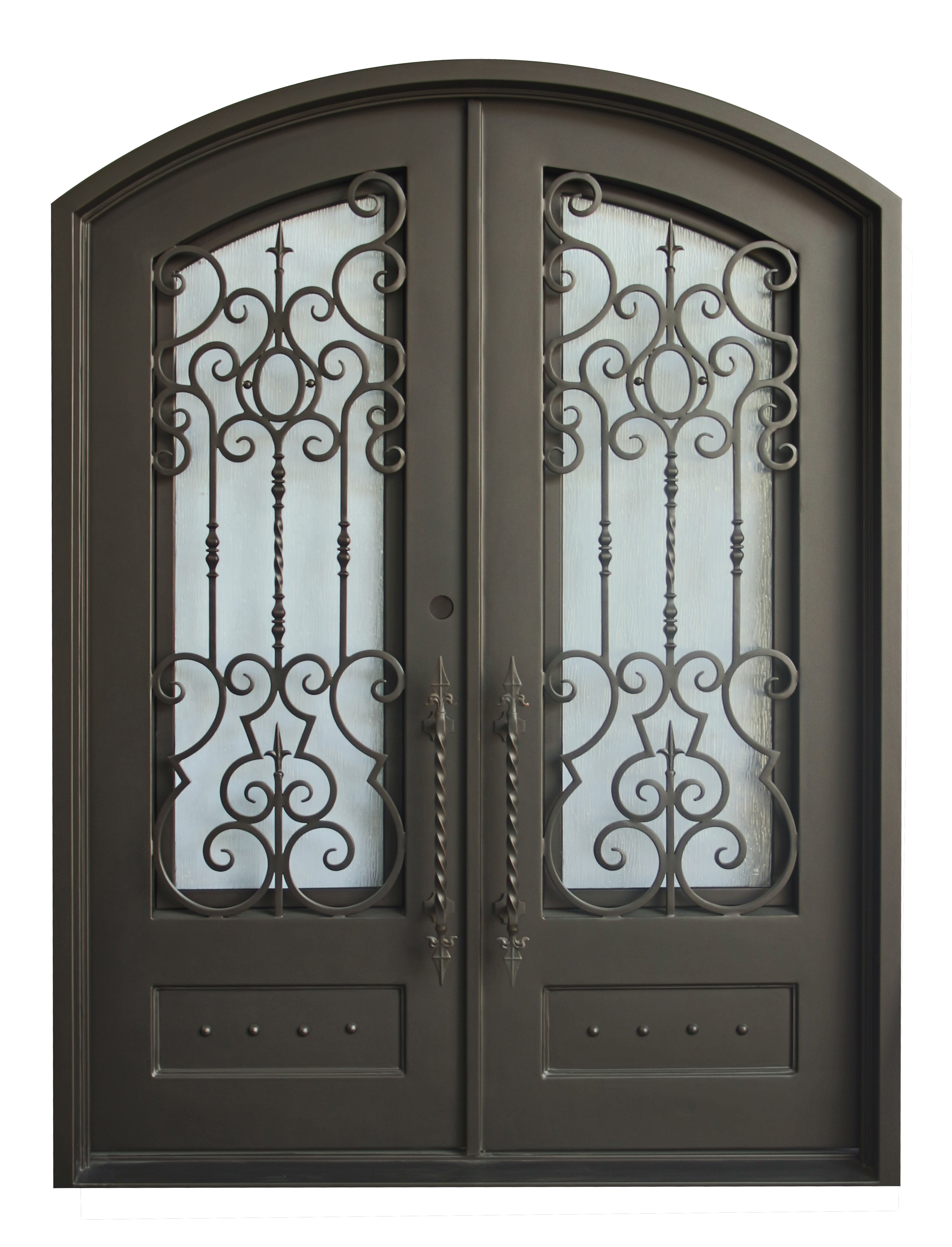 Addison Model Double Front Entry Iron Door With Tempered Rain Glass Dark Bronze Finish - AAWAIZ IMPORTS