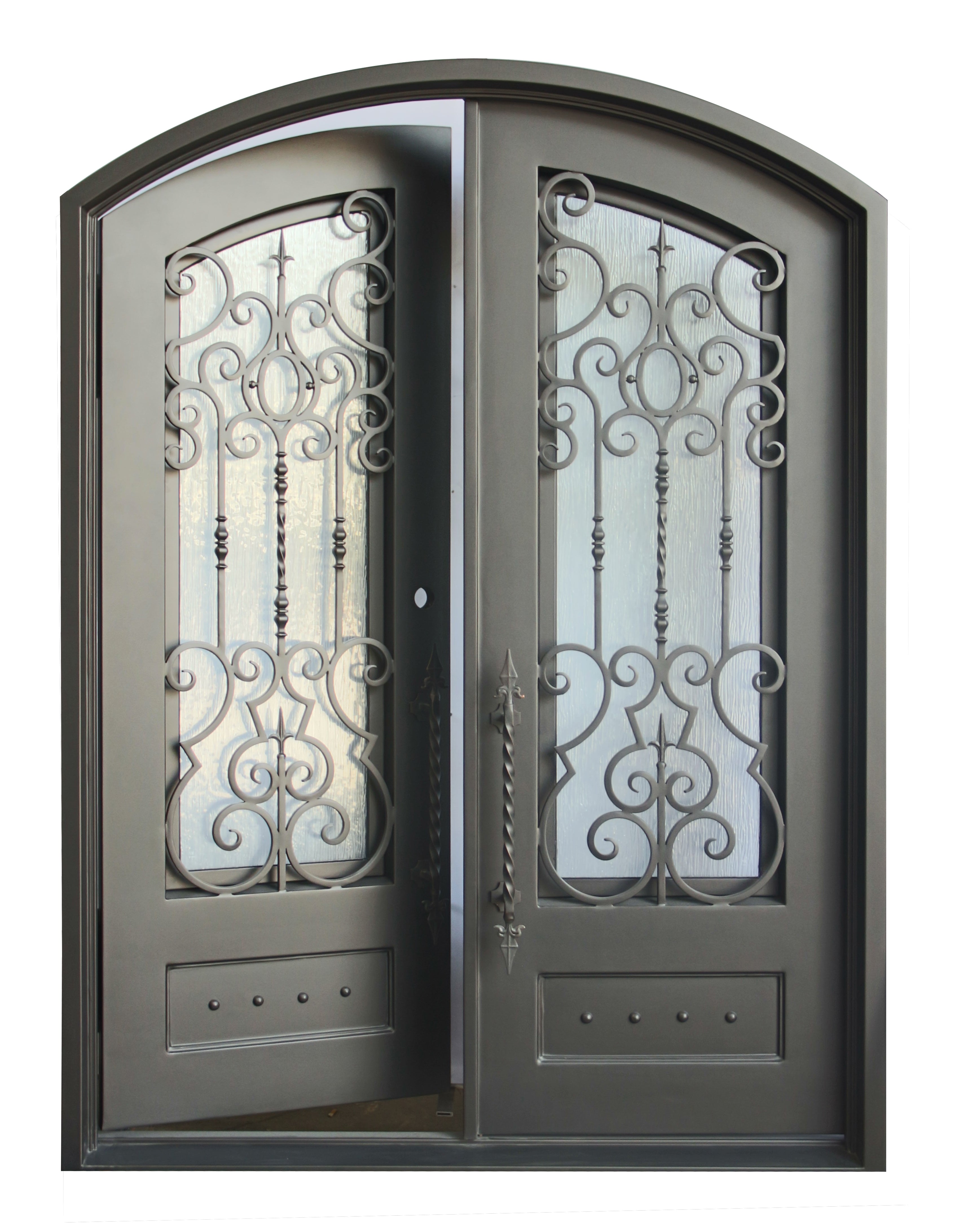 Addison Model Double Front Entry Iron Door With Tempered Rain Glass Dark Bronze Finish - AAWAIZ IMPORTS