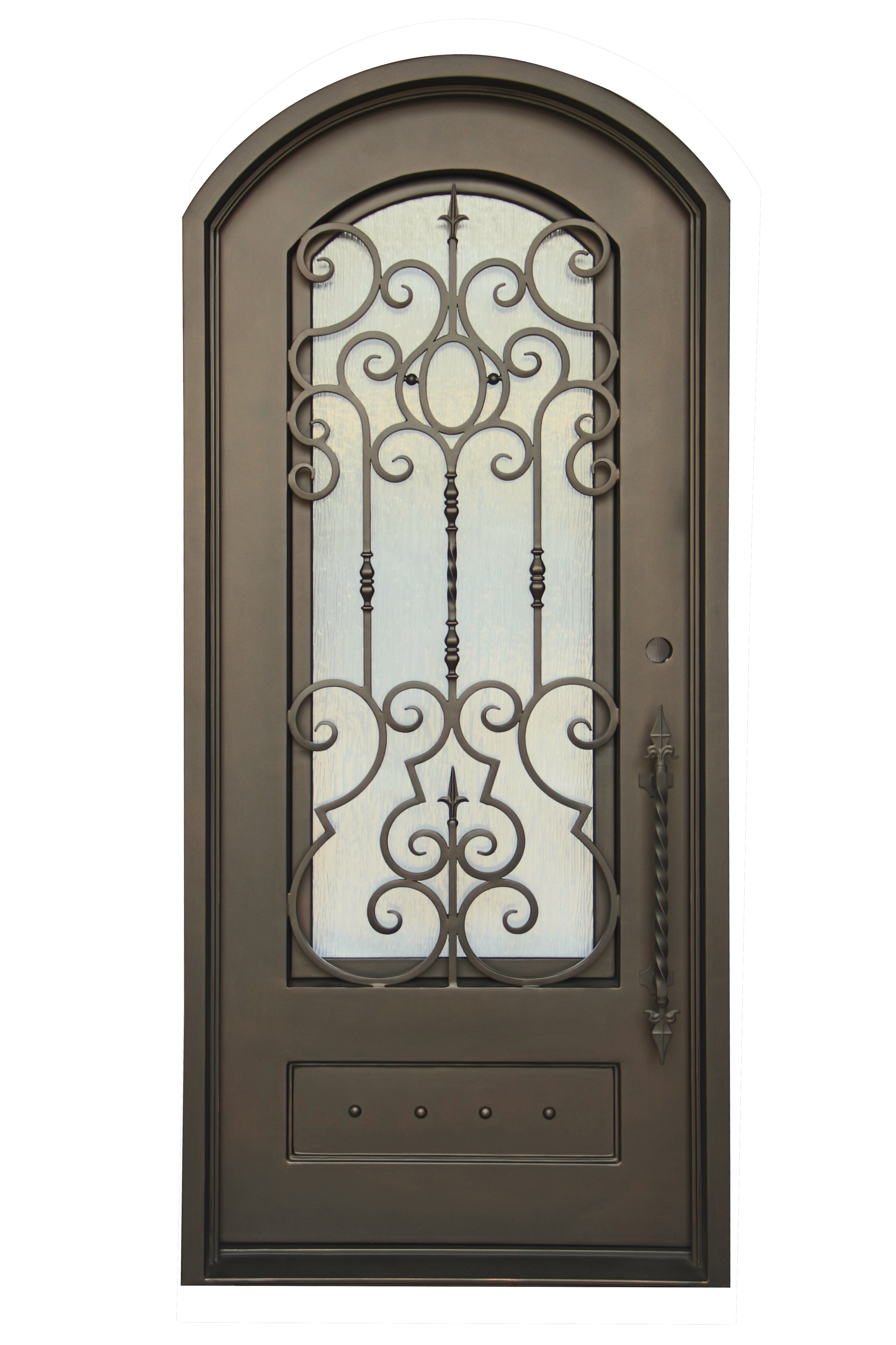 Addison Model Pre Hung Single Front Entry Wrought Iron Door With Rain Glass