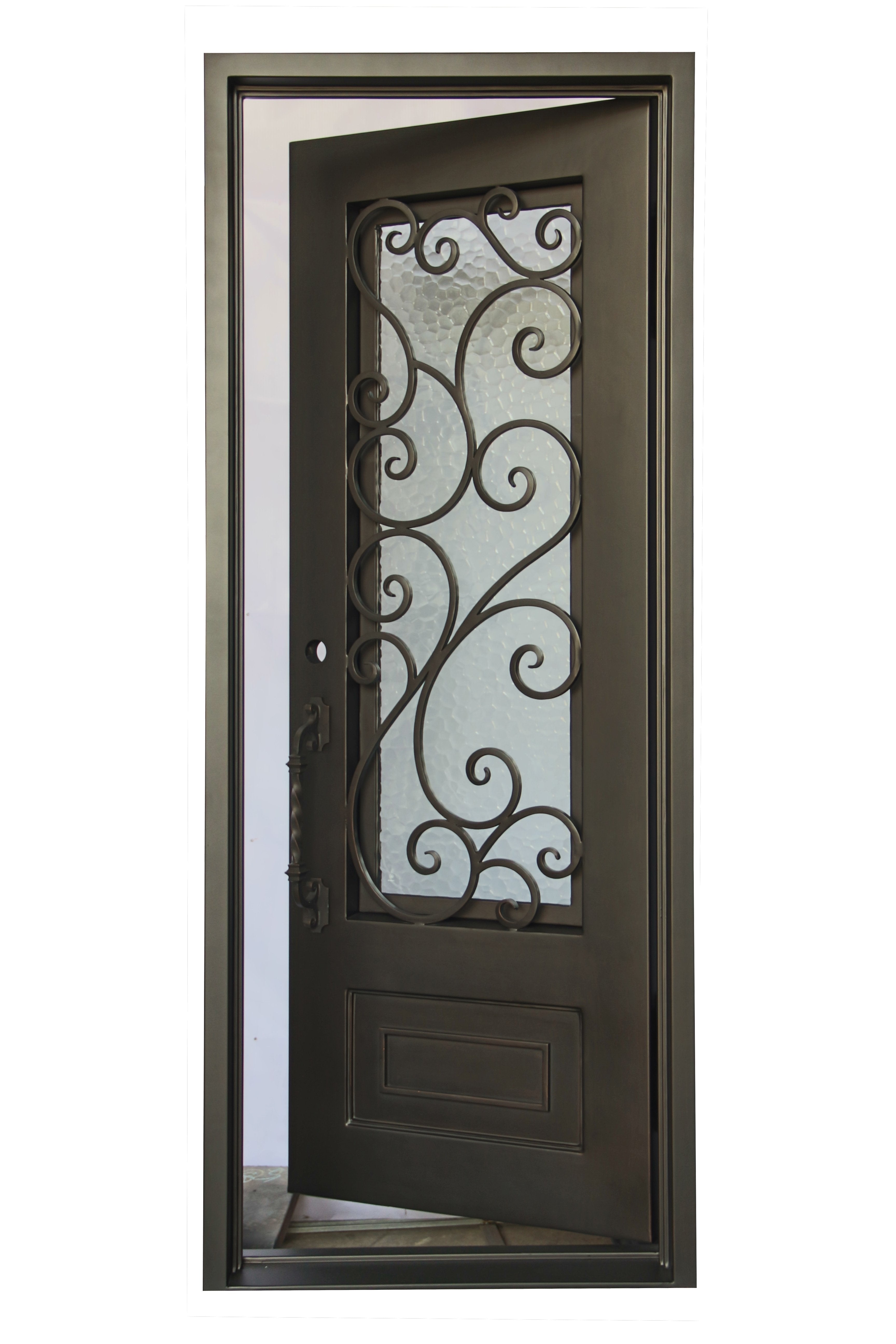 Abbott Model Pre Hung Single Front Entry Wrought Iron Door With Water Cube Glass