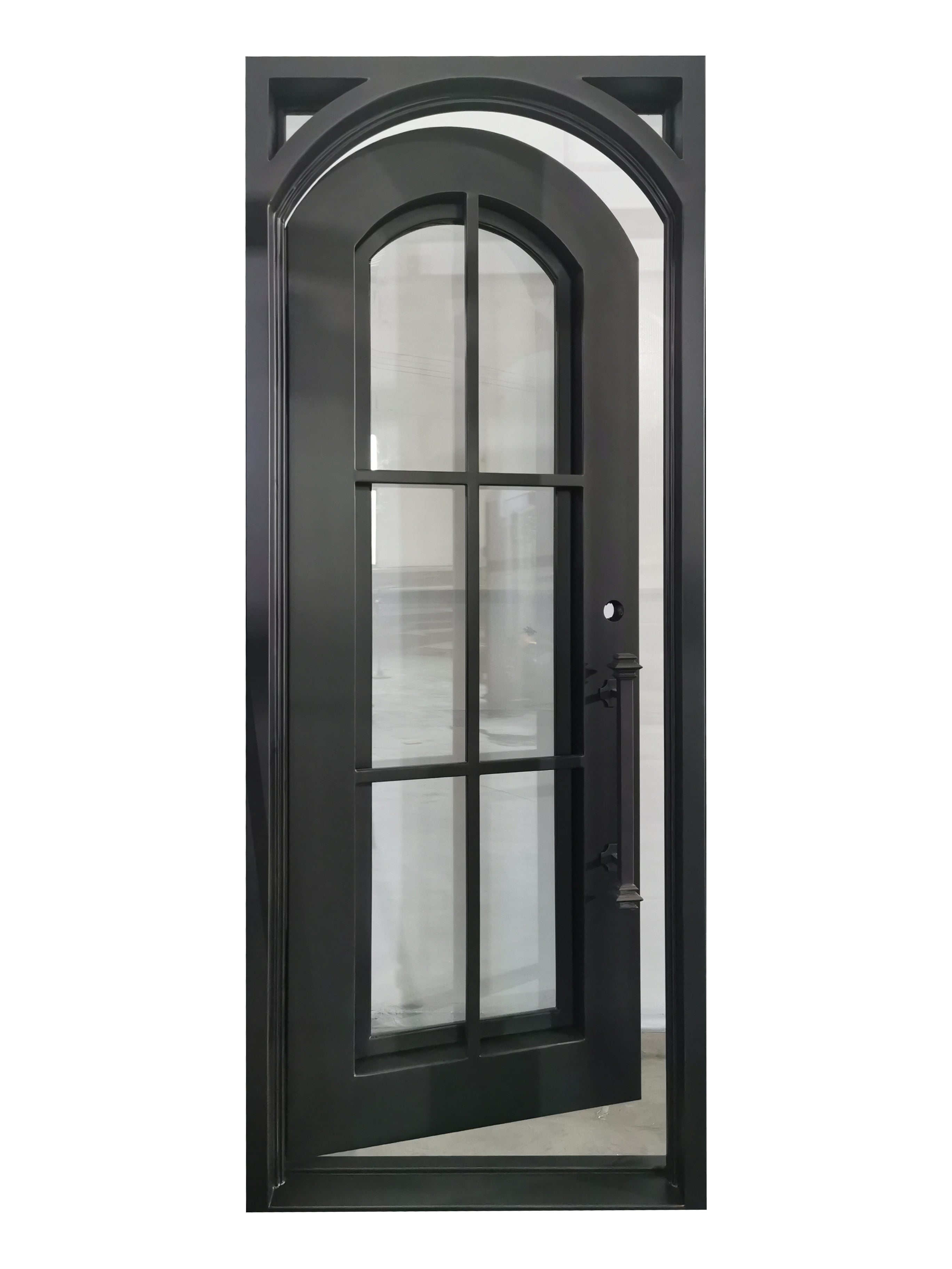 Covington Model Pre Hung Single Front Entry Wrought Iron Door With Low E Clear Glass