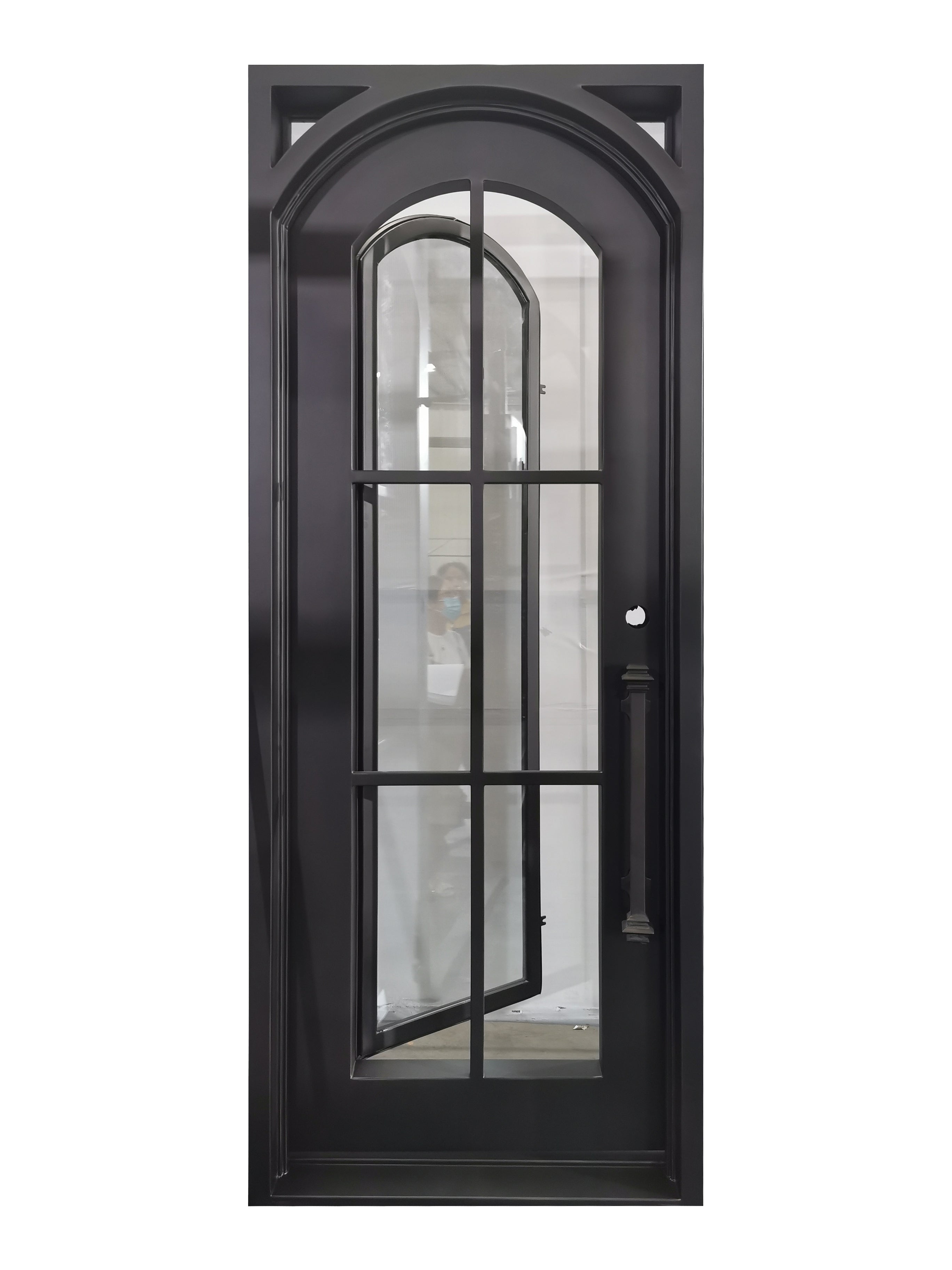 Covington Model Pre Hung Single Front Entry Wrought Iron Door With Low E Clear Glass