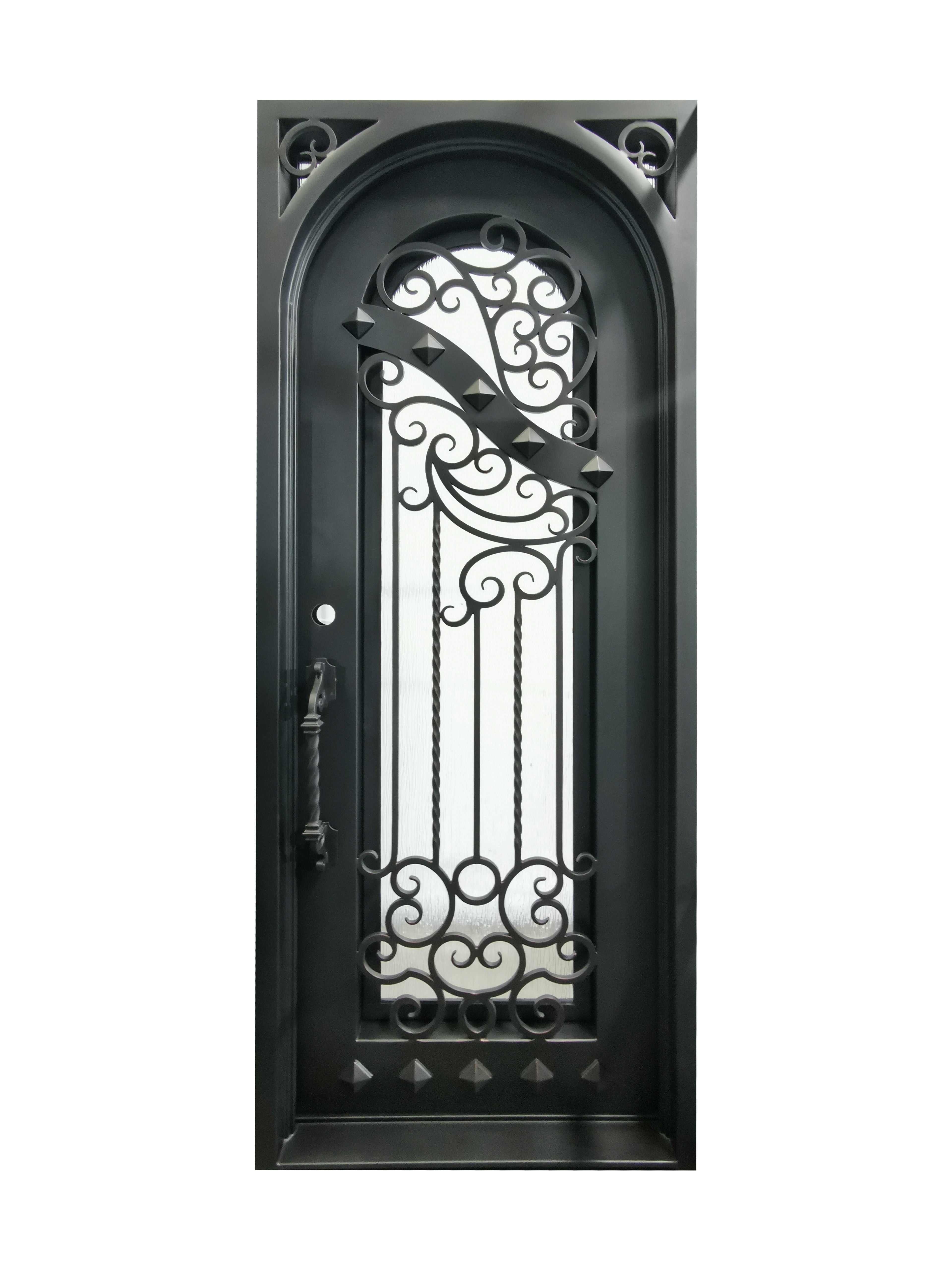 Cresson Model Pre Hung Single Front Entry Wrought Iron Door With Rain Glass