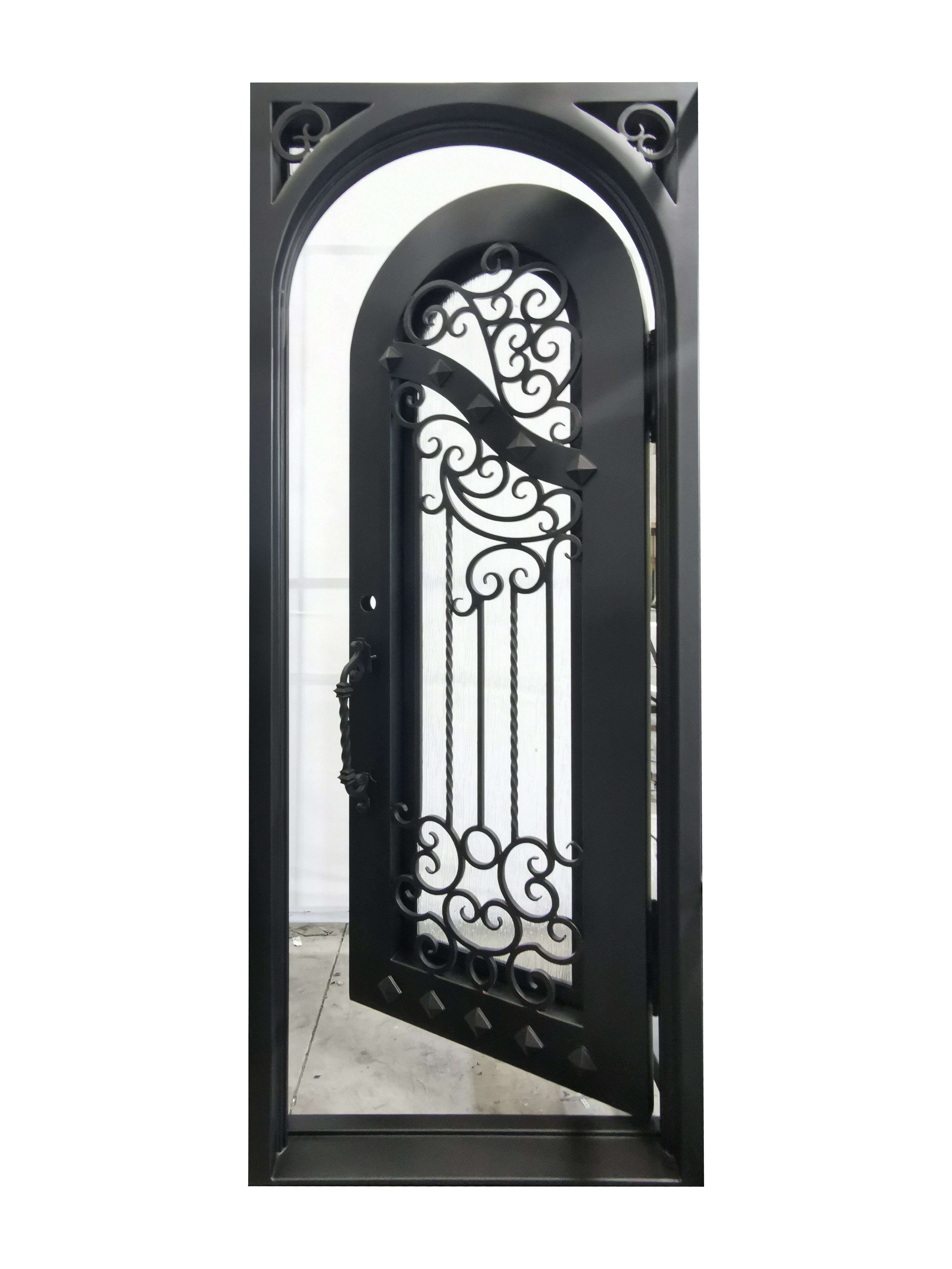 Cresson Model Pre Hung Single Front Entry Wrought Iron Door With Rain Glass