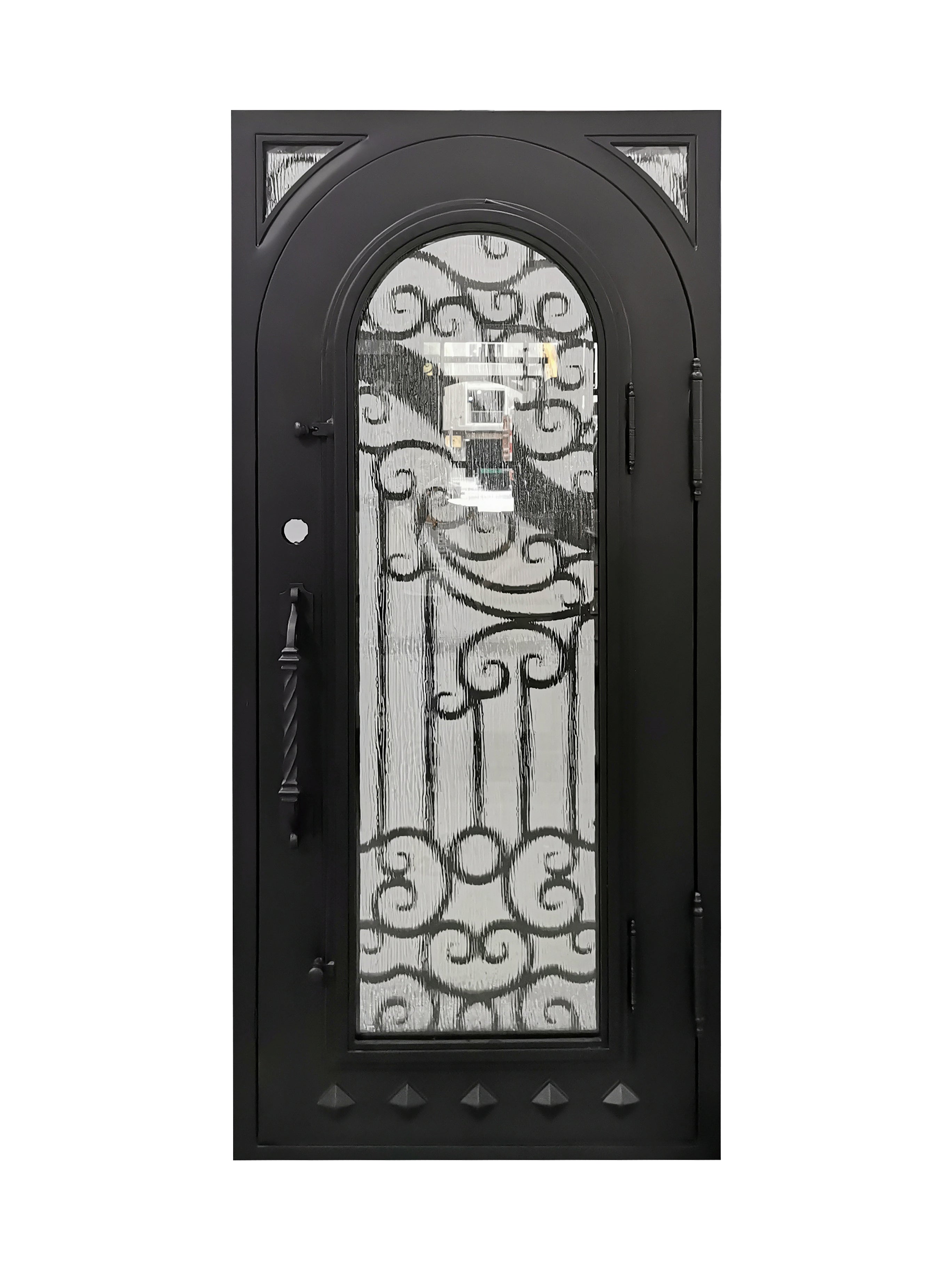 Cresson Model Pre Hung Single Front Entry Wrought Iron Door With Rain Glass