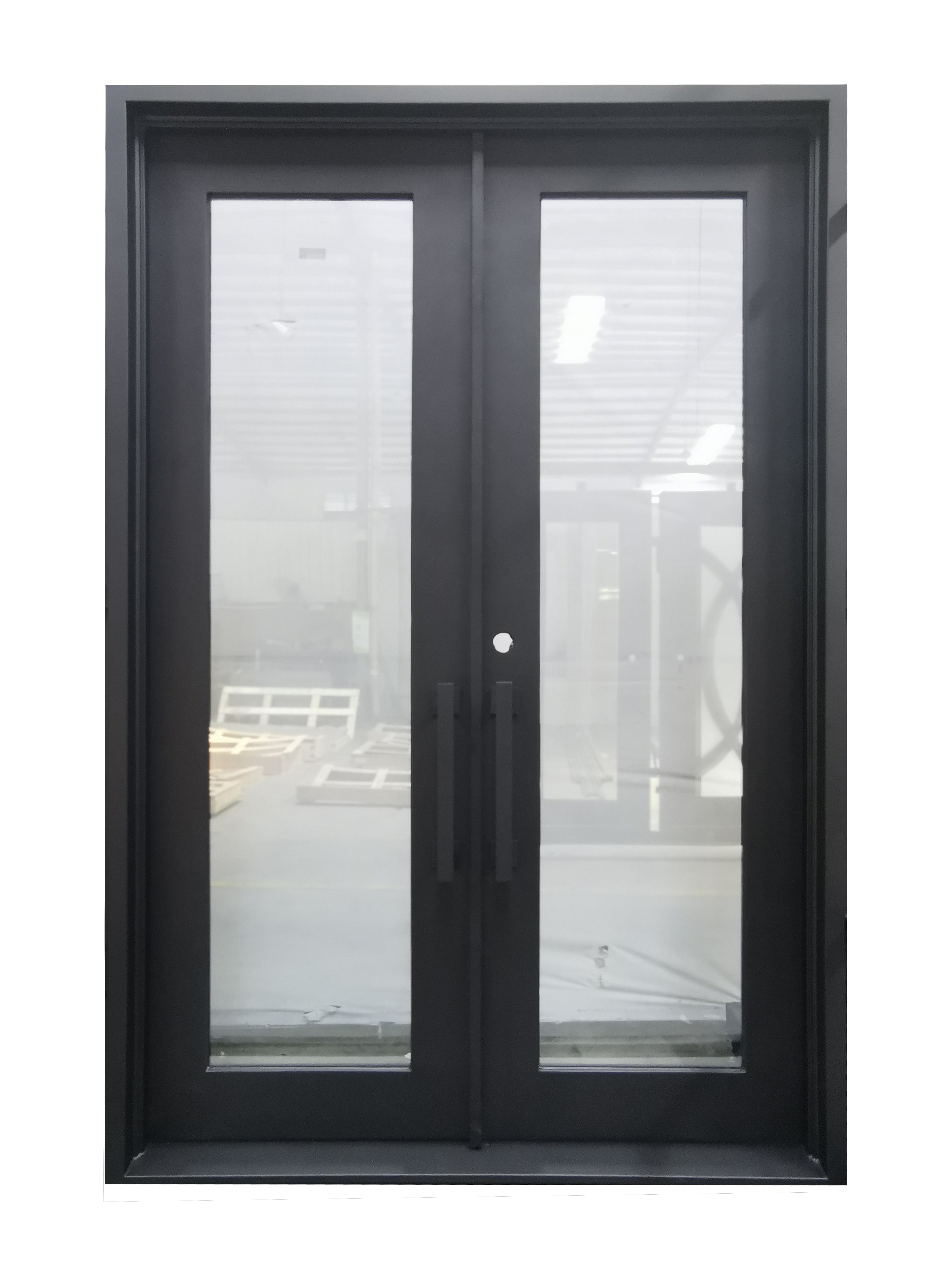 Acton Model Double Front Entry Iron Door With Tempered Clear Low E Glass Matt Black Finish