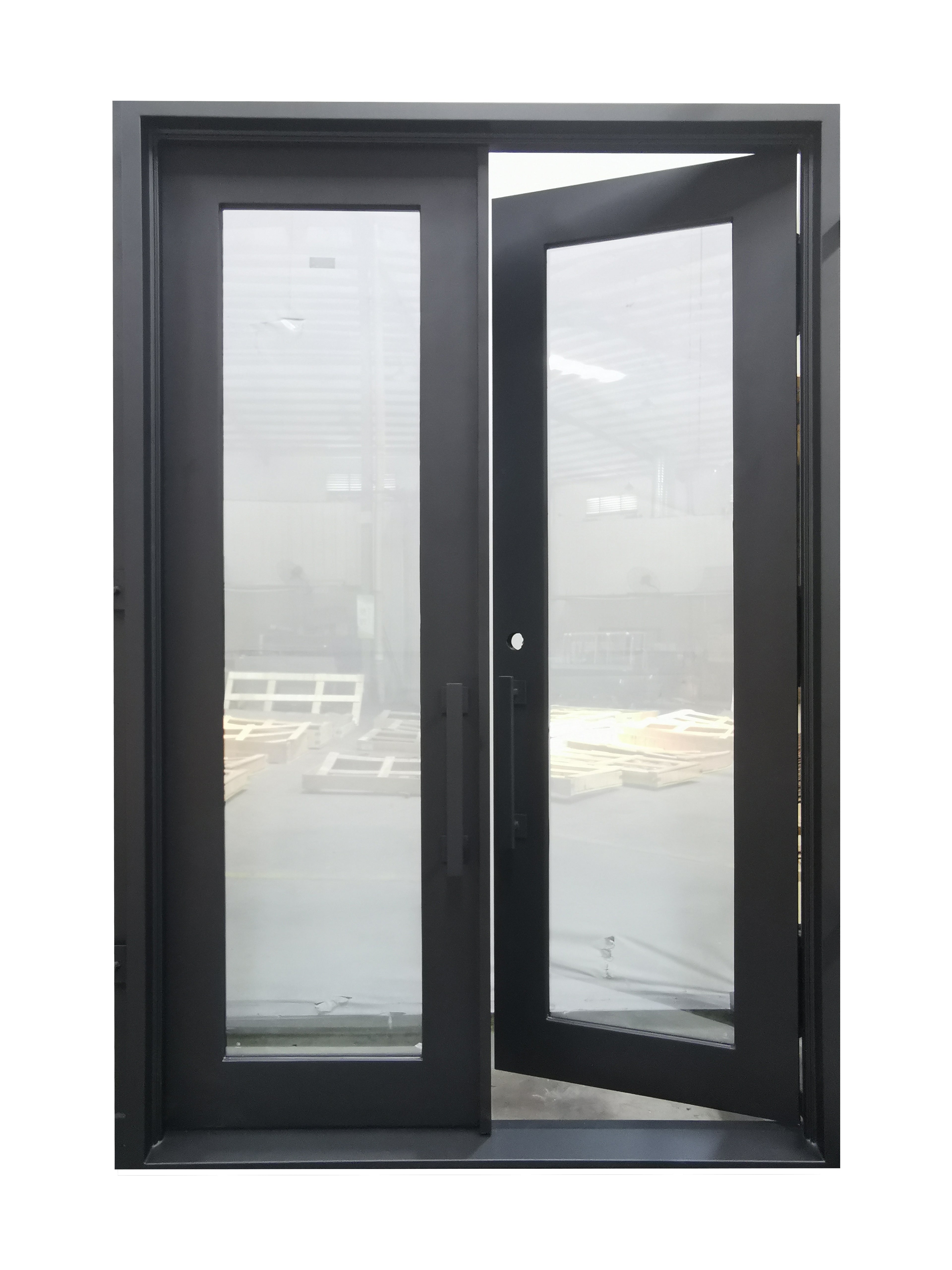 Acton Model Double Front Entry Iron Door With Tempered Clear Low E Glass Matt Black Finish