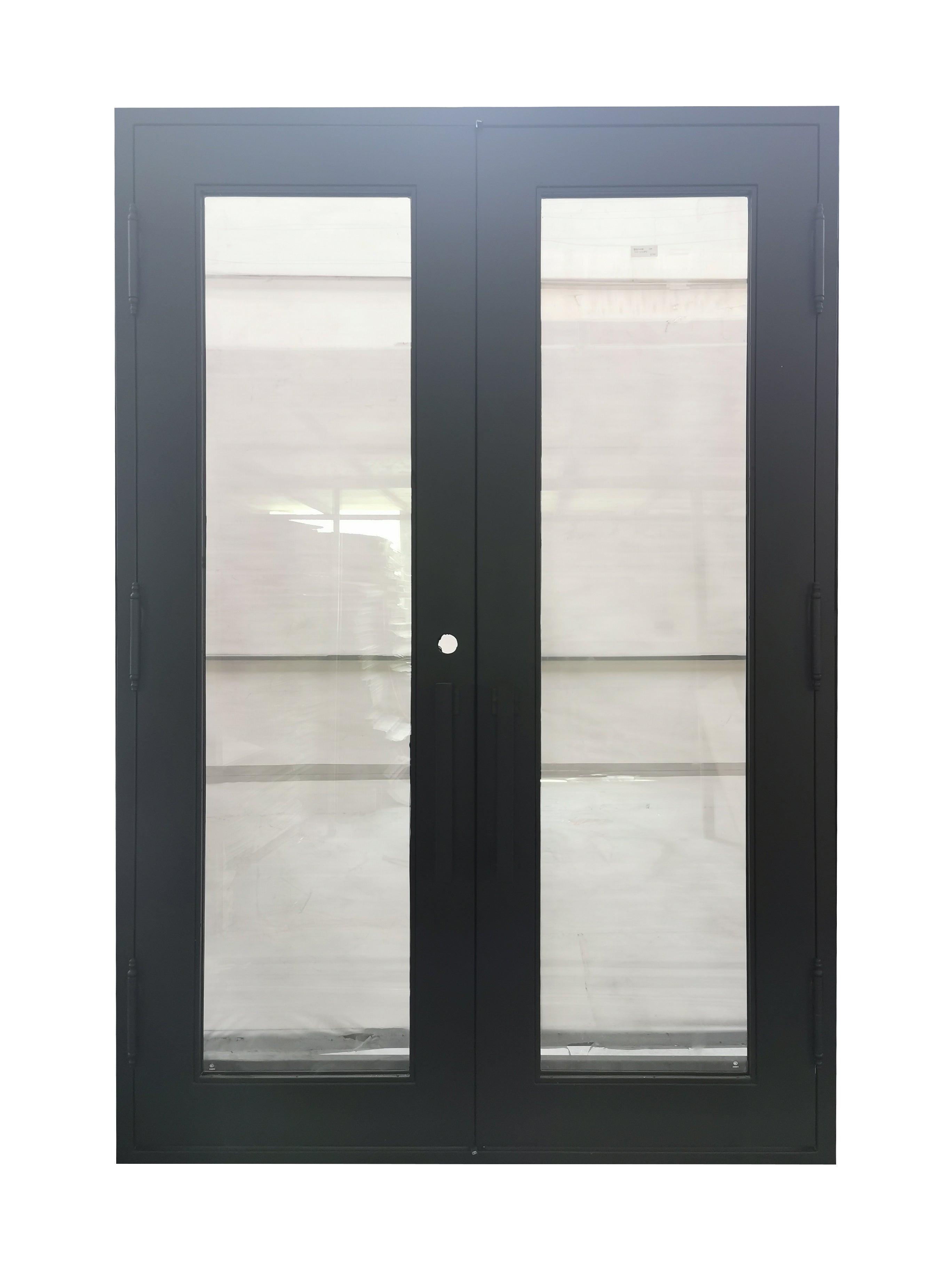 Acton Model Double Front Entry Iron Door With Tempered Clear Low E Glass Matt Black Finish