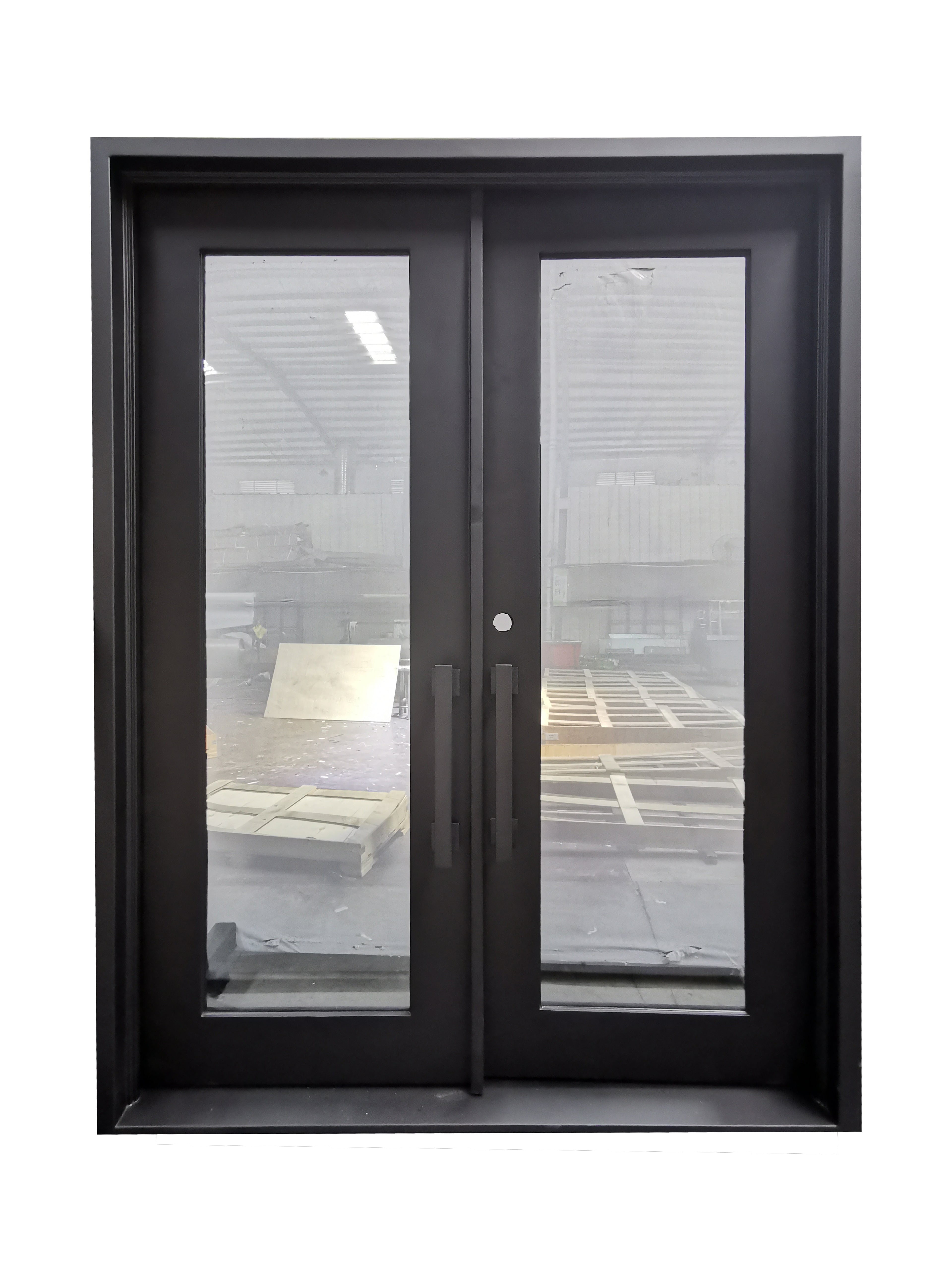 Acton Model Double Front Entry Iron Door With Tempered Clear Low E Glass Matt Black Finish
