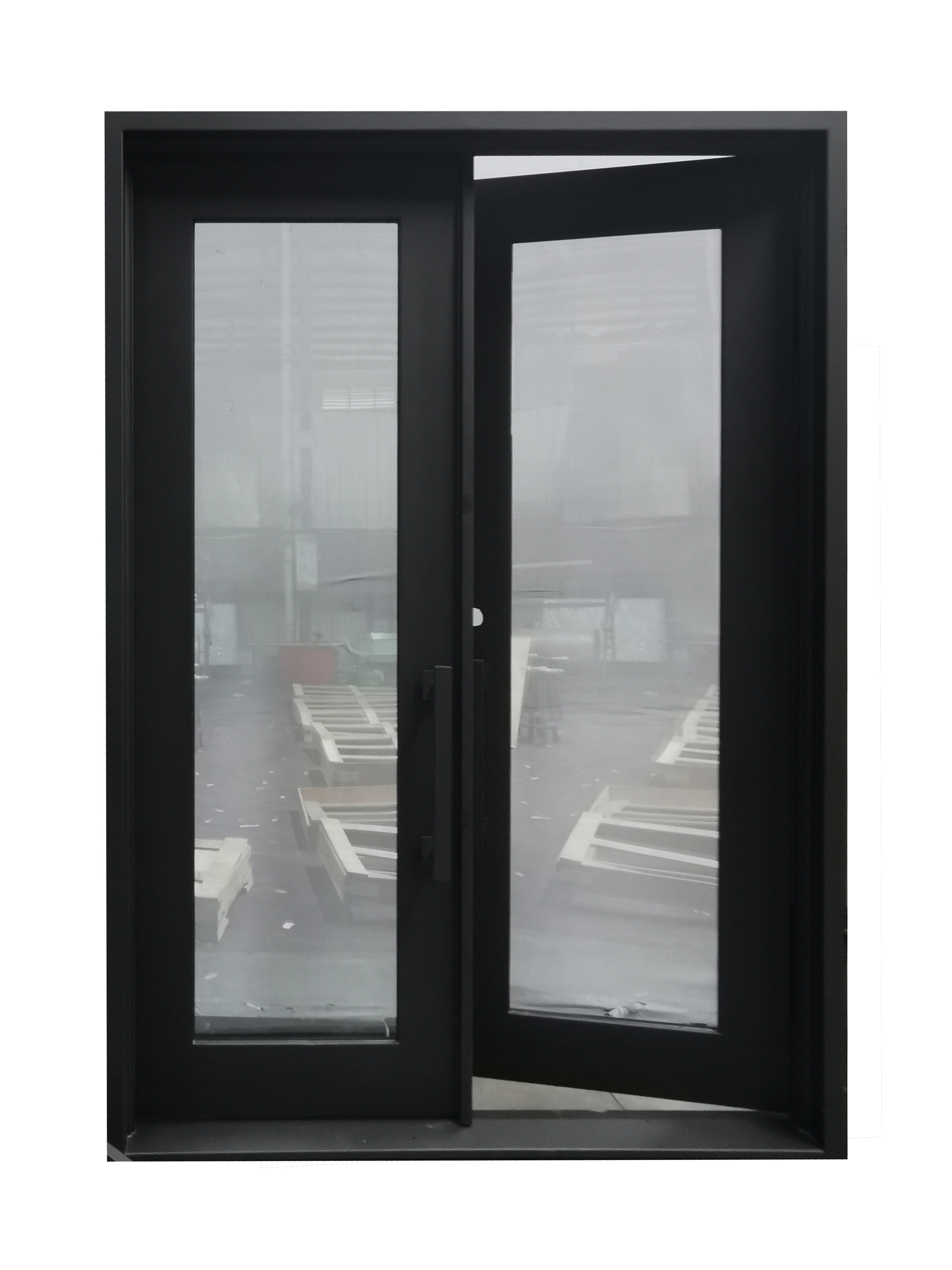 Acton Model Double Front Entry Iron Door With Tempered Clear Low E Glass Matt Black Finish