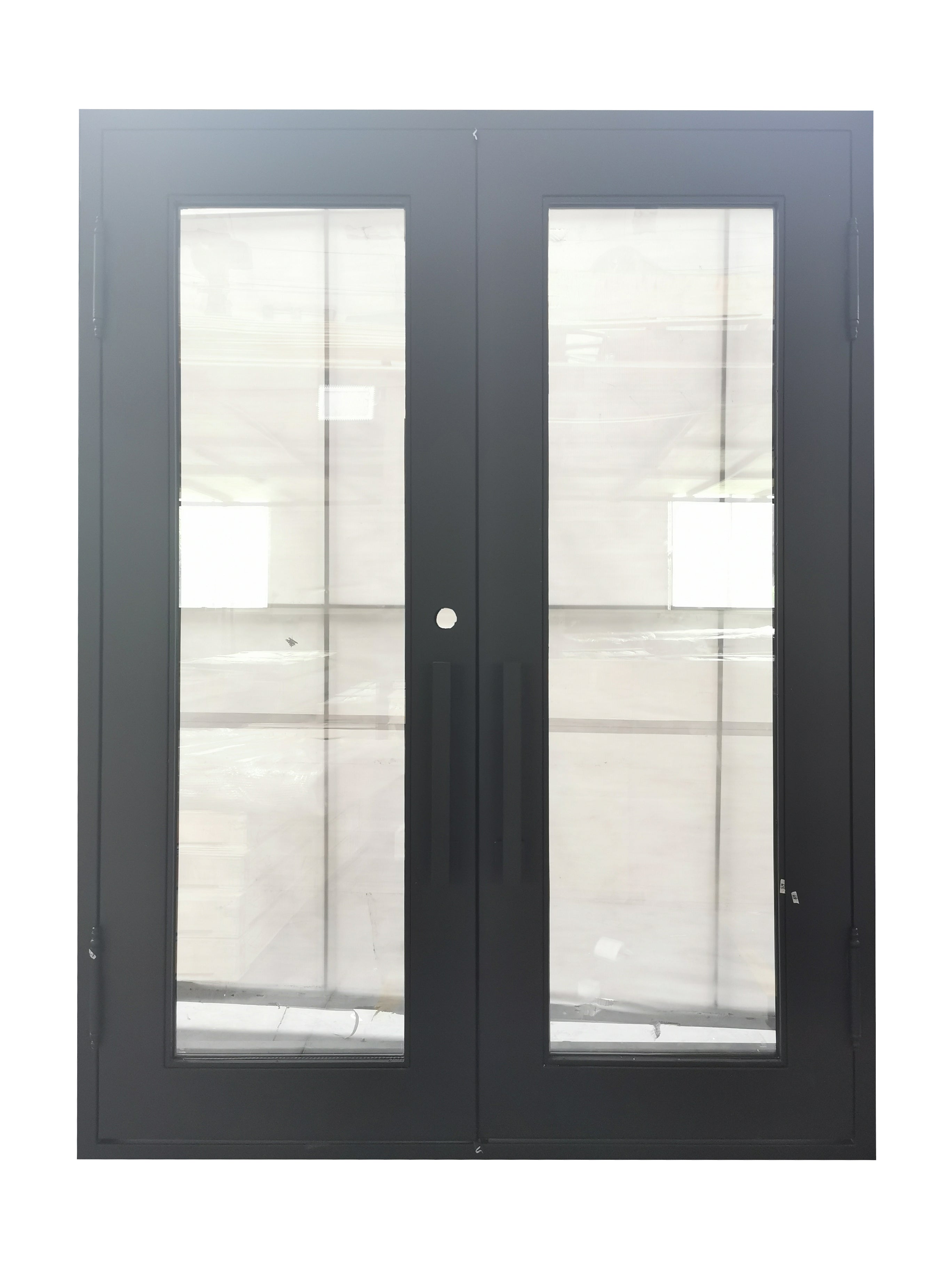 Acton Model Double Front Entry Iron Door With Tempered Clear Low E Glass Matt Black Finish