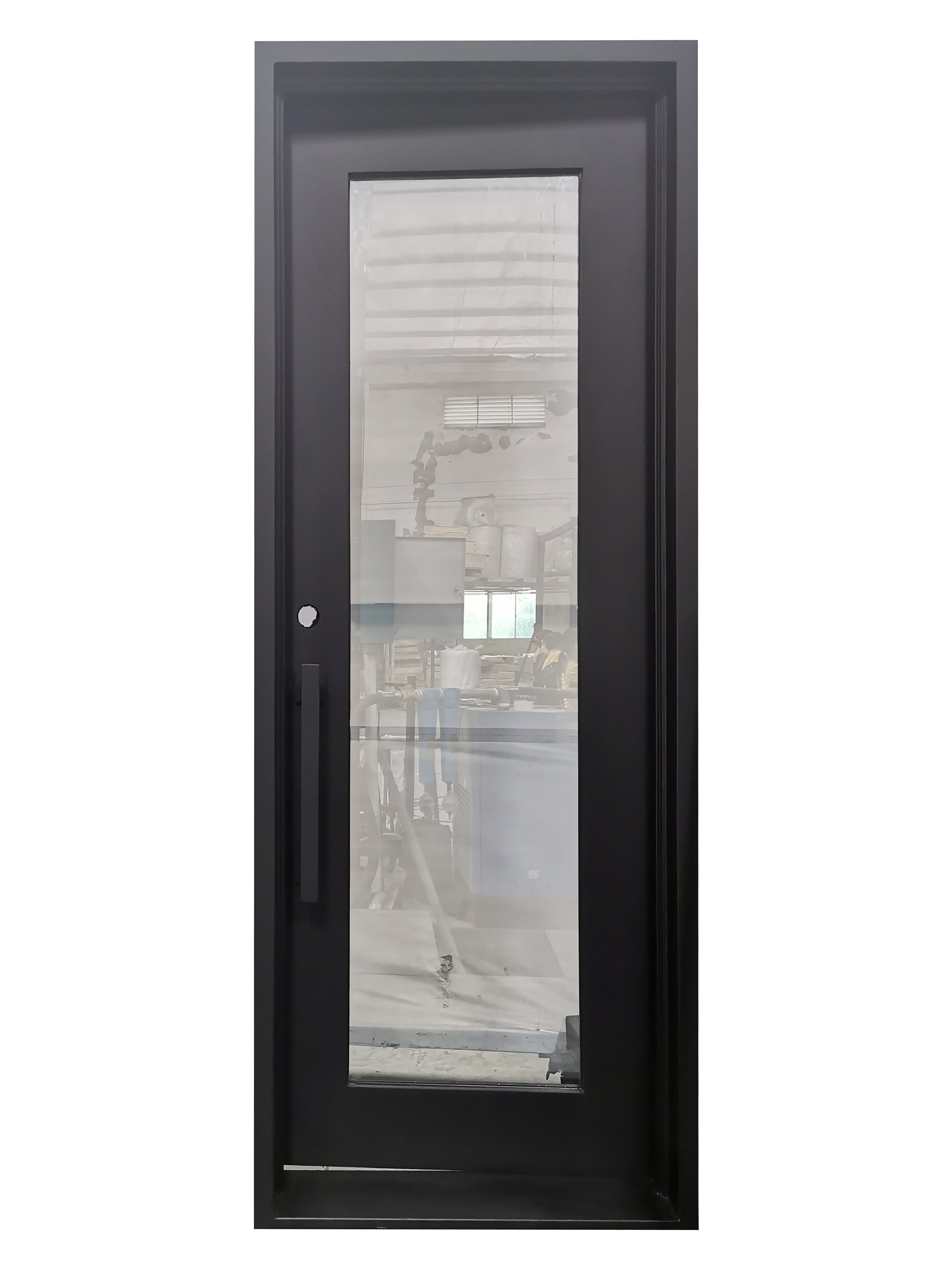 Acton Model Pre Hung Single Front Entry Wrought Iron Door With Clear Low E Glass
