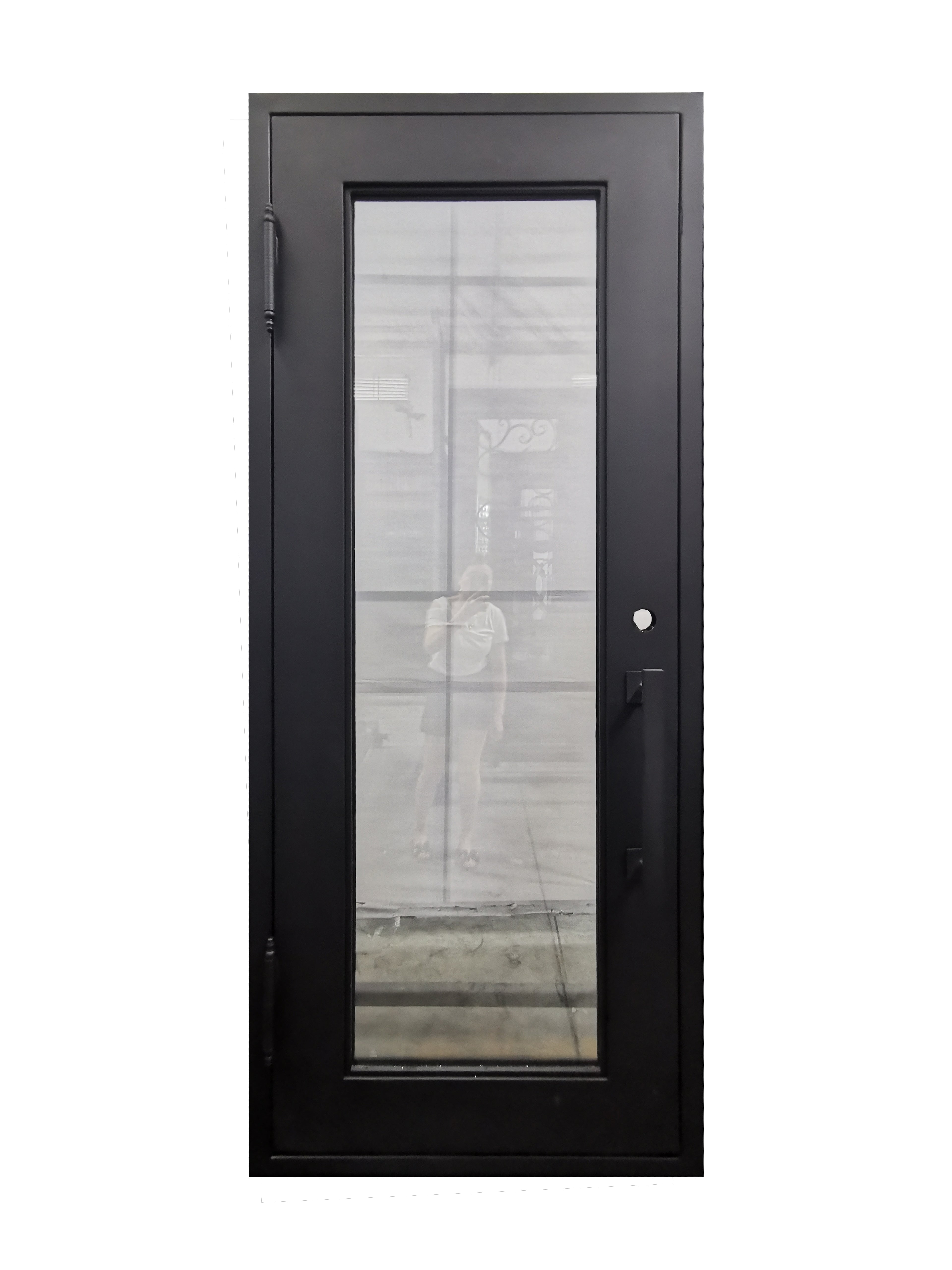 Acton Model Pre Hung Single Front Entry Wrought Iron Door With Clear Low E Glass