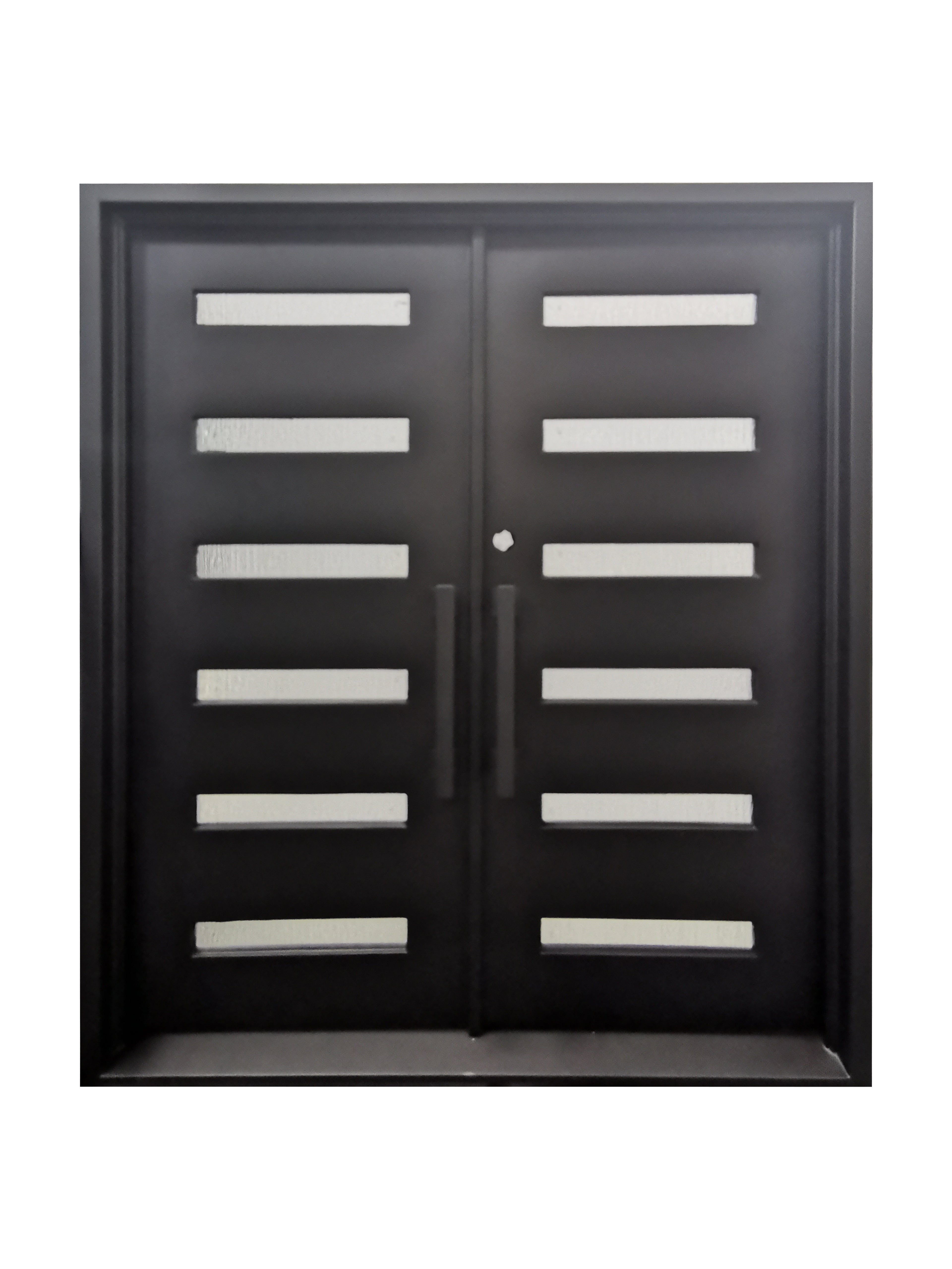 Aledo Model Double Front Entry Iron Door With Tempered Rain Glass Dark Bronze Finish