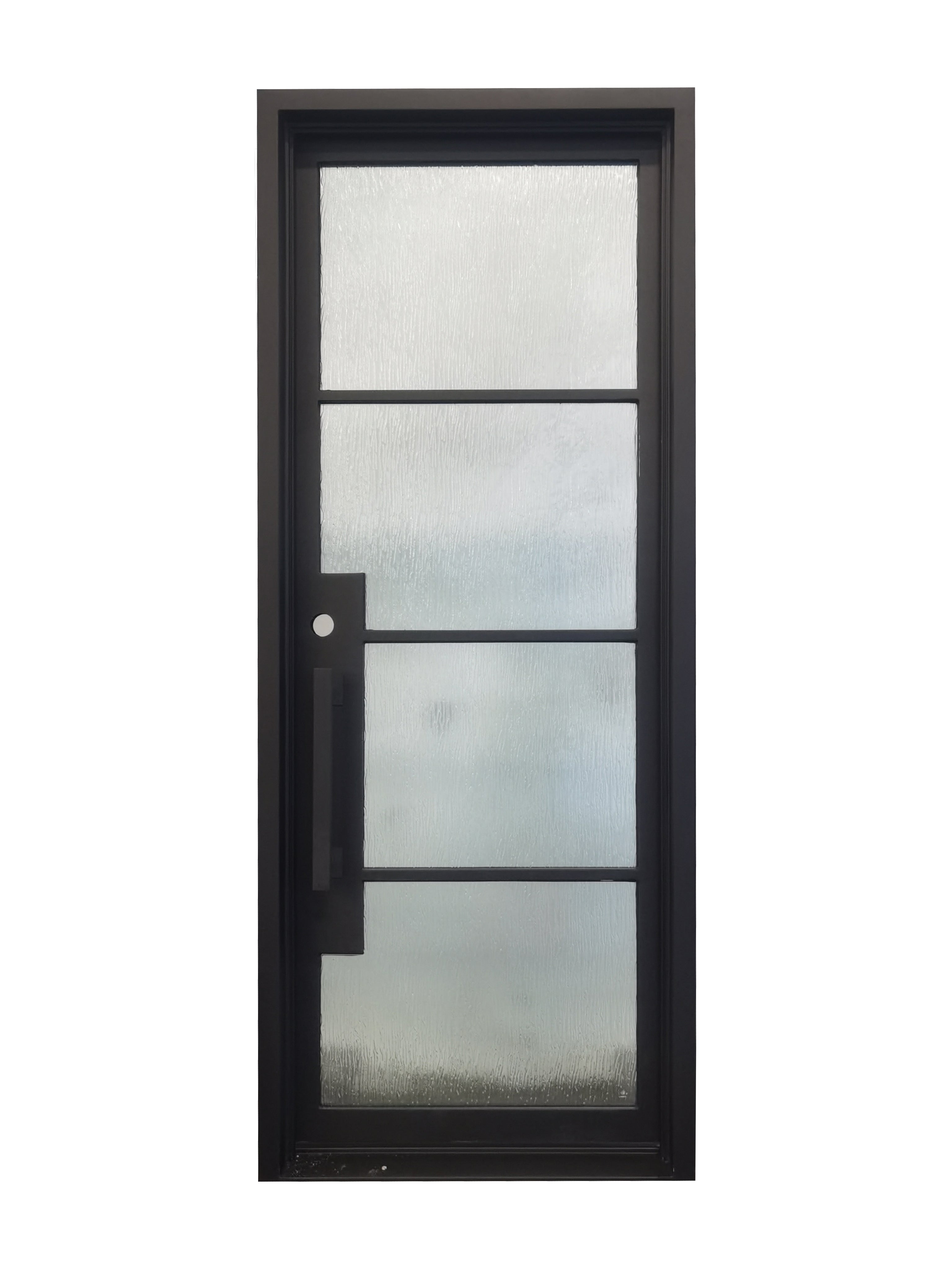 Dallas Model Pre Hung Single Front Entry Wrought Iron Door With Low E Clear Glass Matte Black Finish