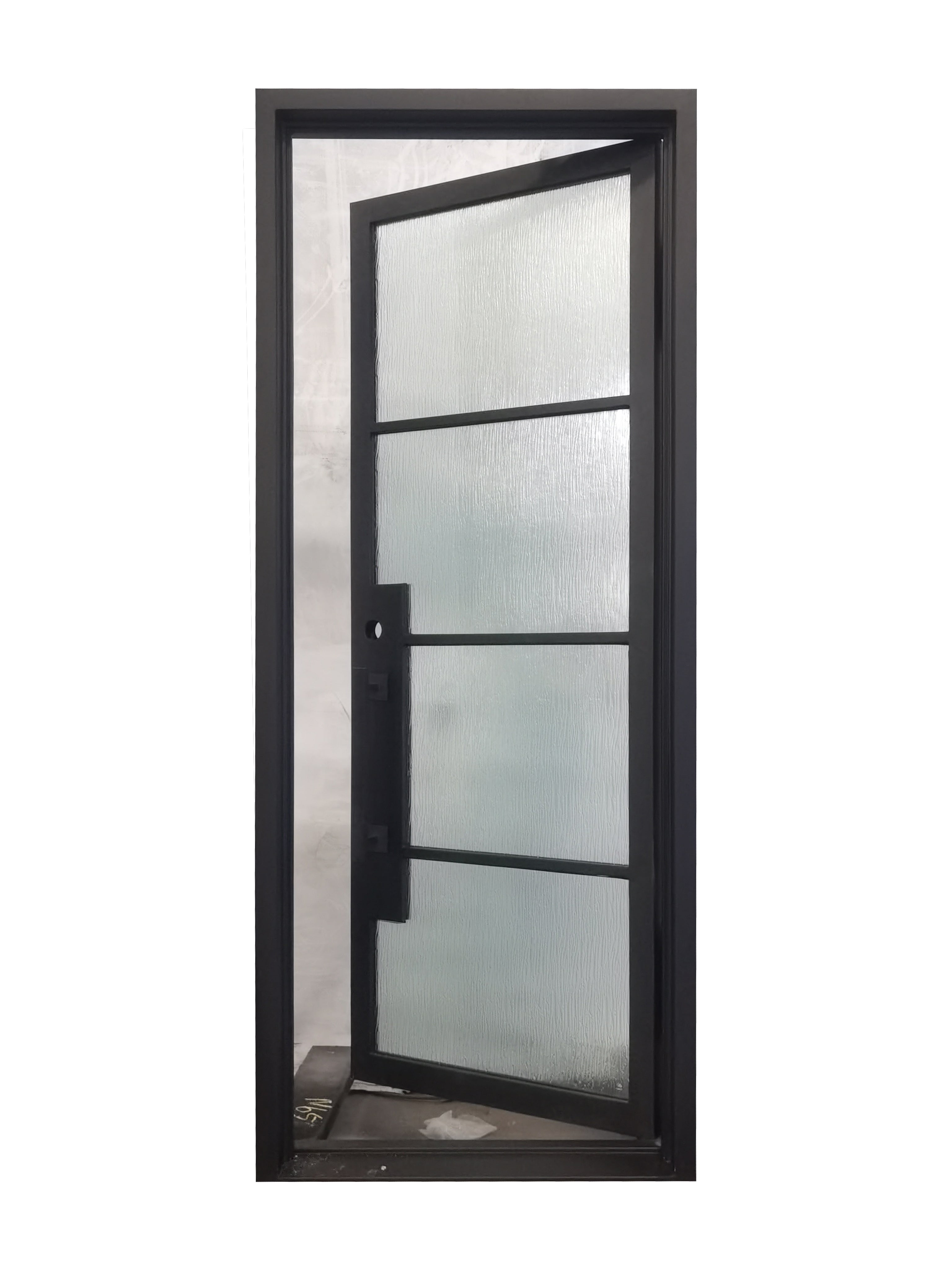 Dallas Model Pre Hung Single Front Entry Wrought Iron Door With Low E Clear Glass Matte Black Finish