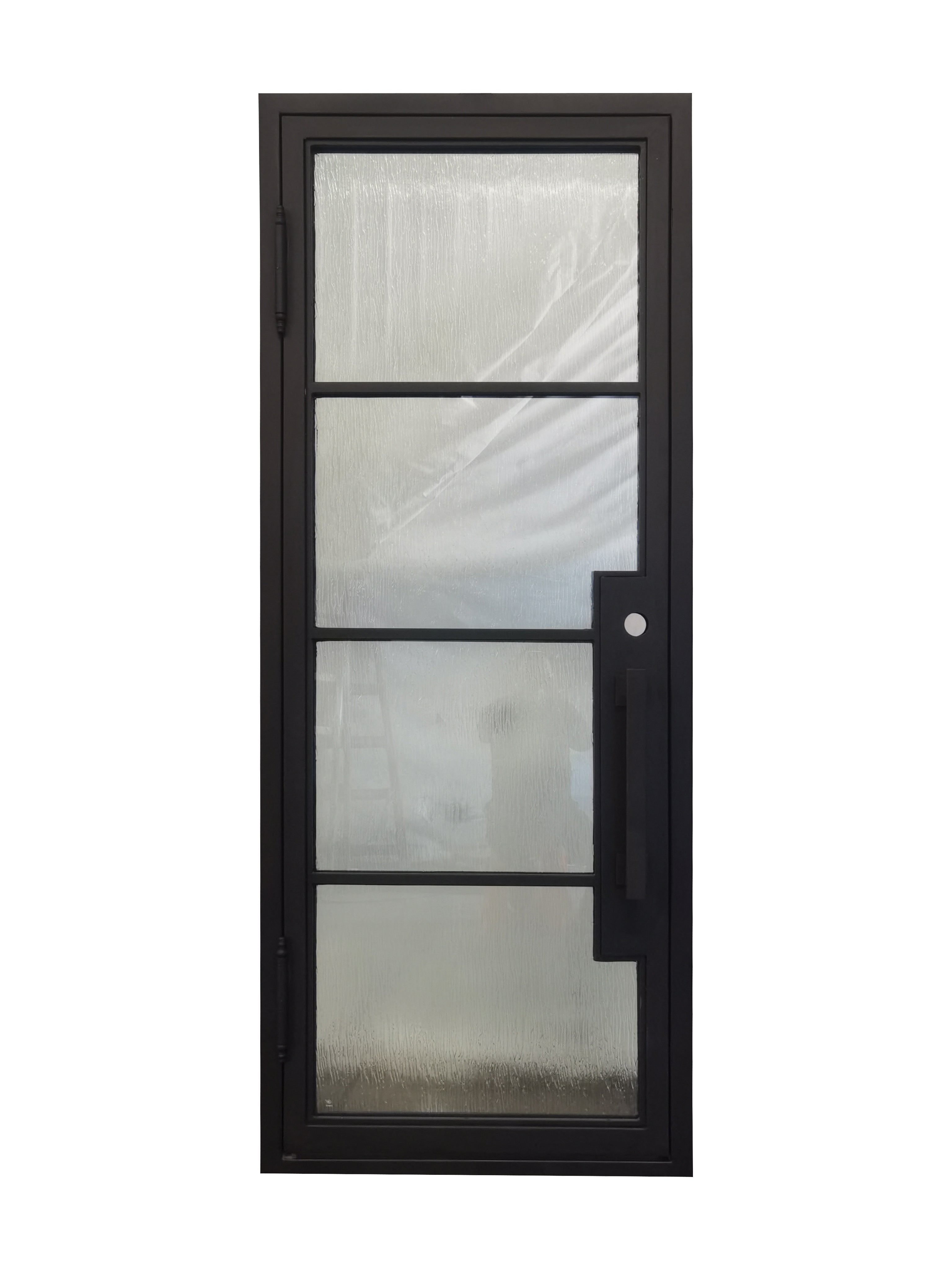 Dallas Model Pre Hung Single Front Entry Wrought Iron Door With Low E Clear Glass Matte Black Finish